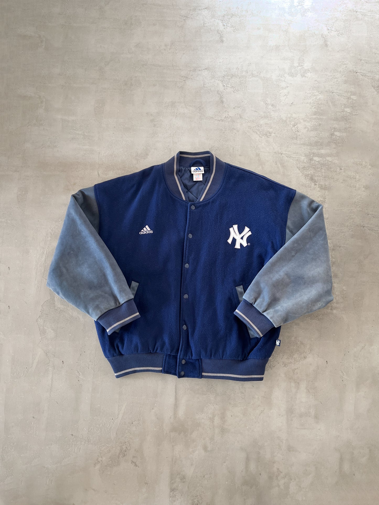 NAVY YANKEES LEATHER JACKET - 1990S - L