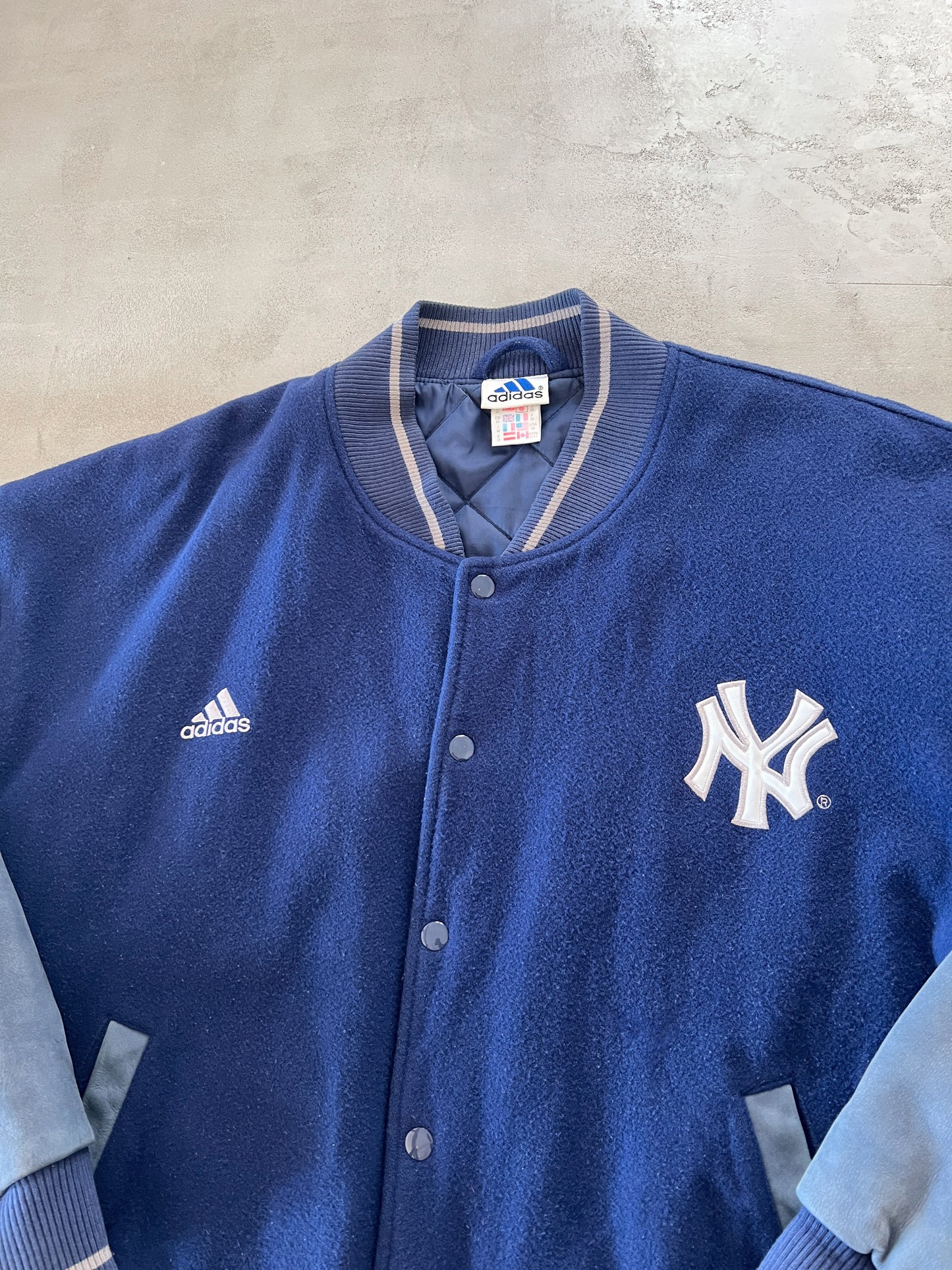 NAVY YANKEES LEATHER JACKET - 1990S - L