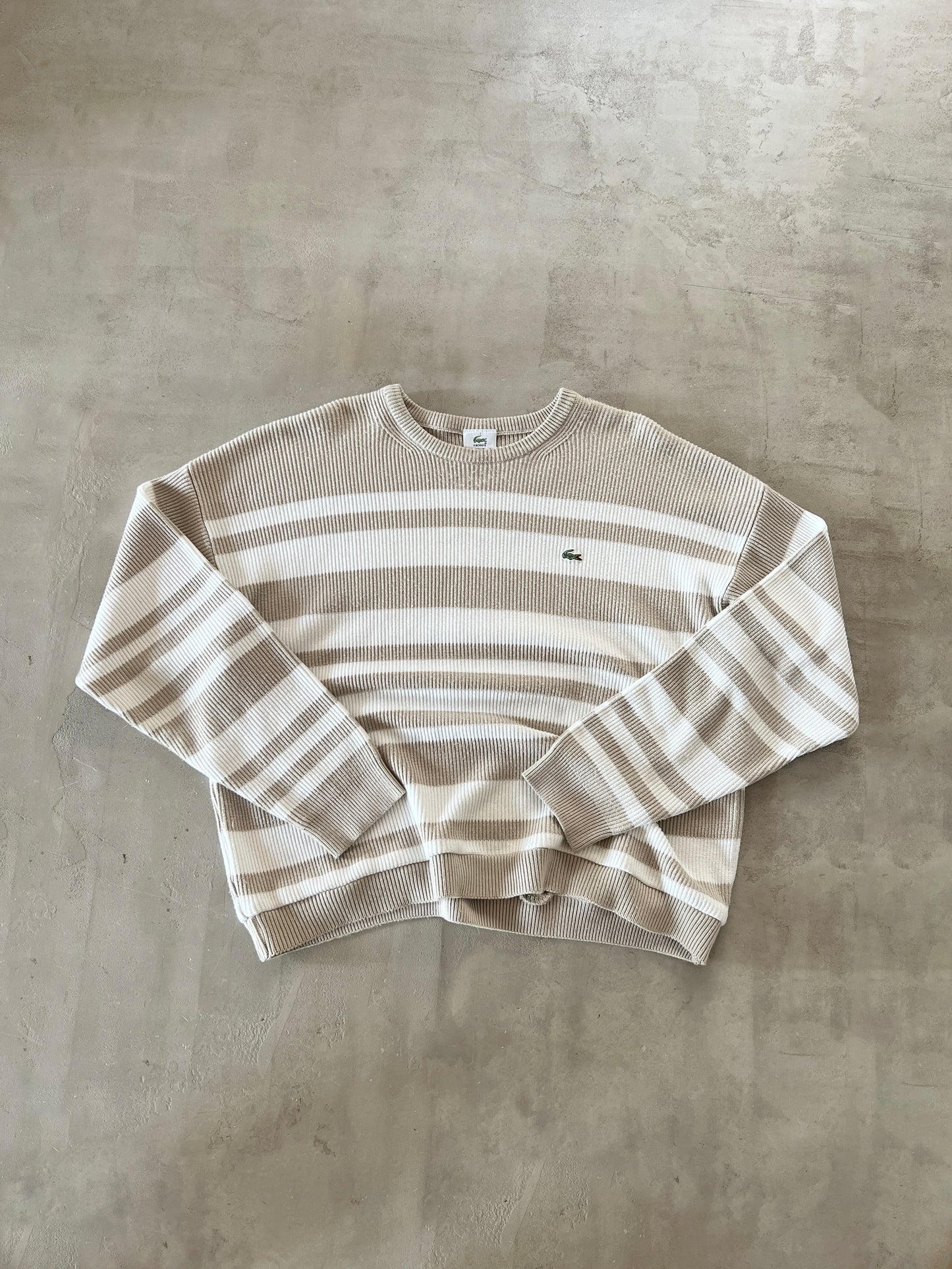 CREME/WHITE LACOSTE KNIT SWEATER - 2000S - L