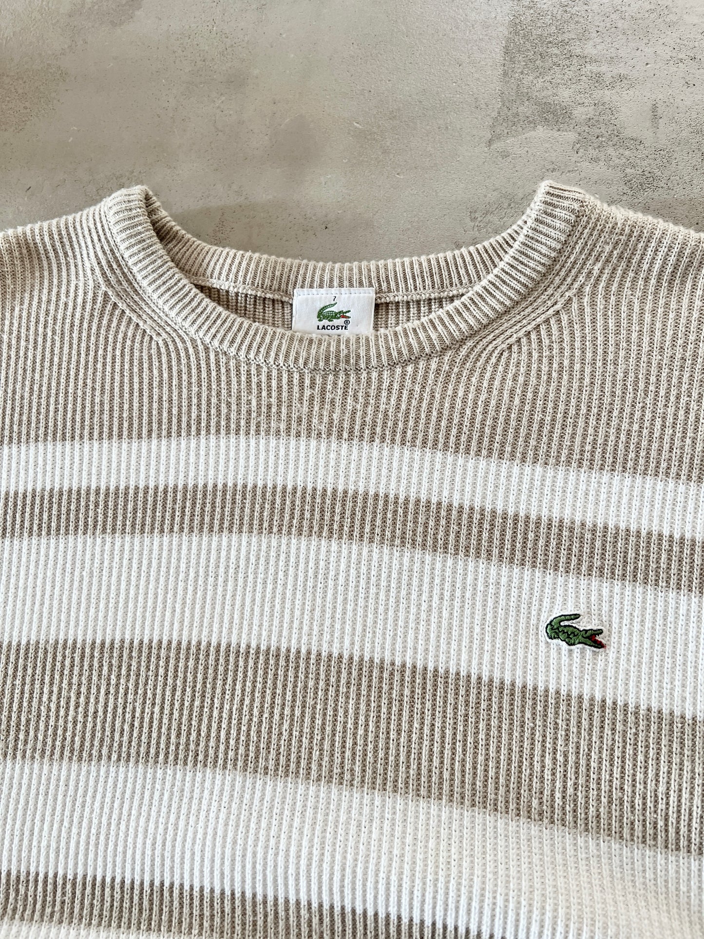 CREME/WHITE LACOSTE KNIT SWEATER - 2000S - L