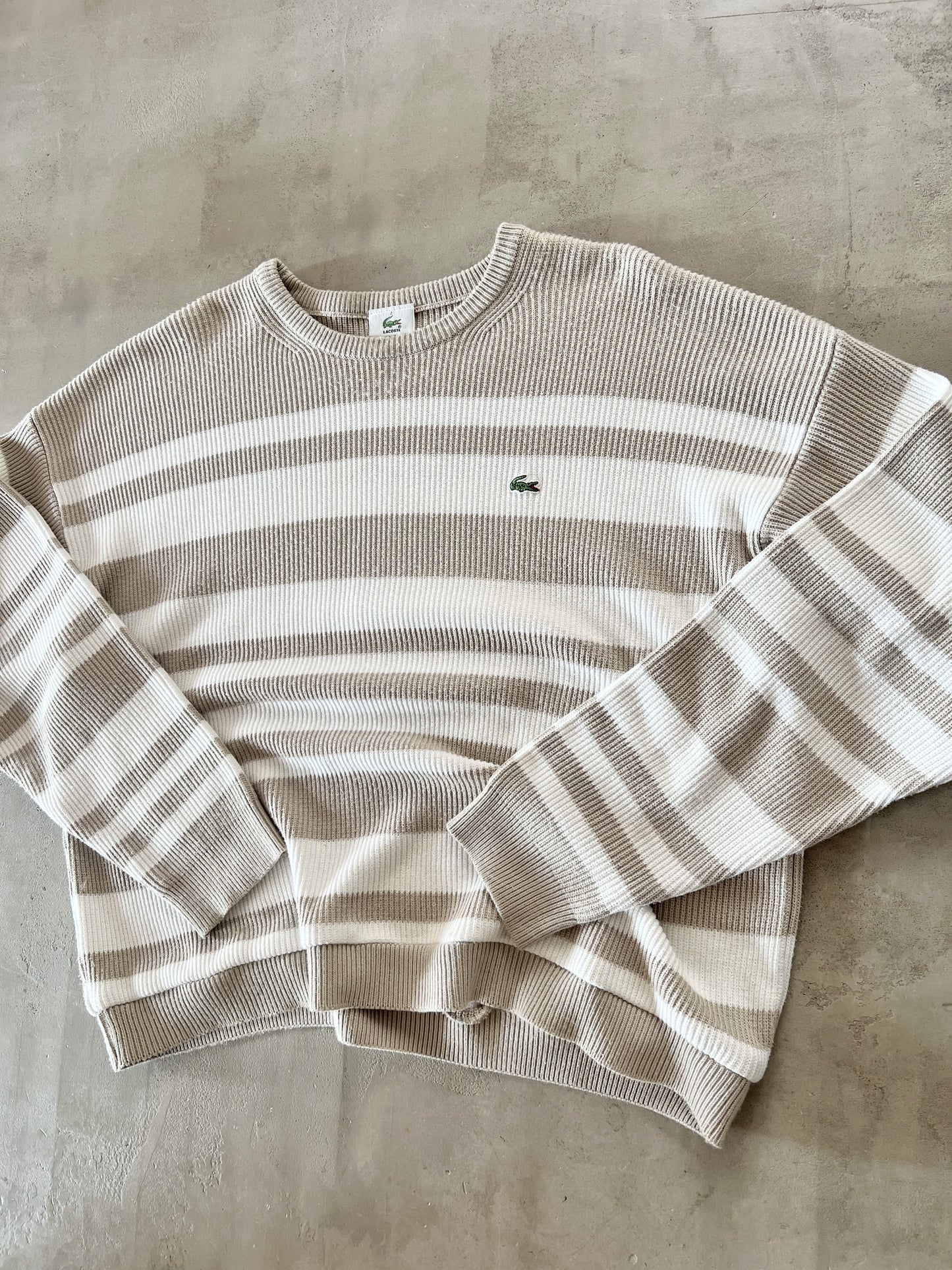 CREME/WHITE LACOSTE KNIT SWEATER - 2000S - L