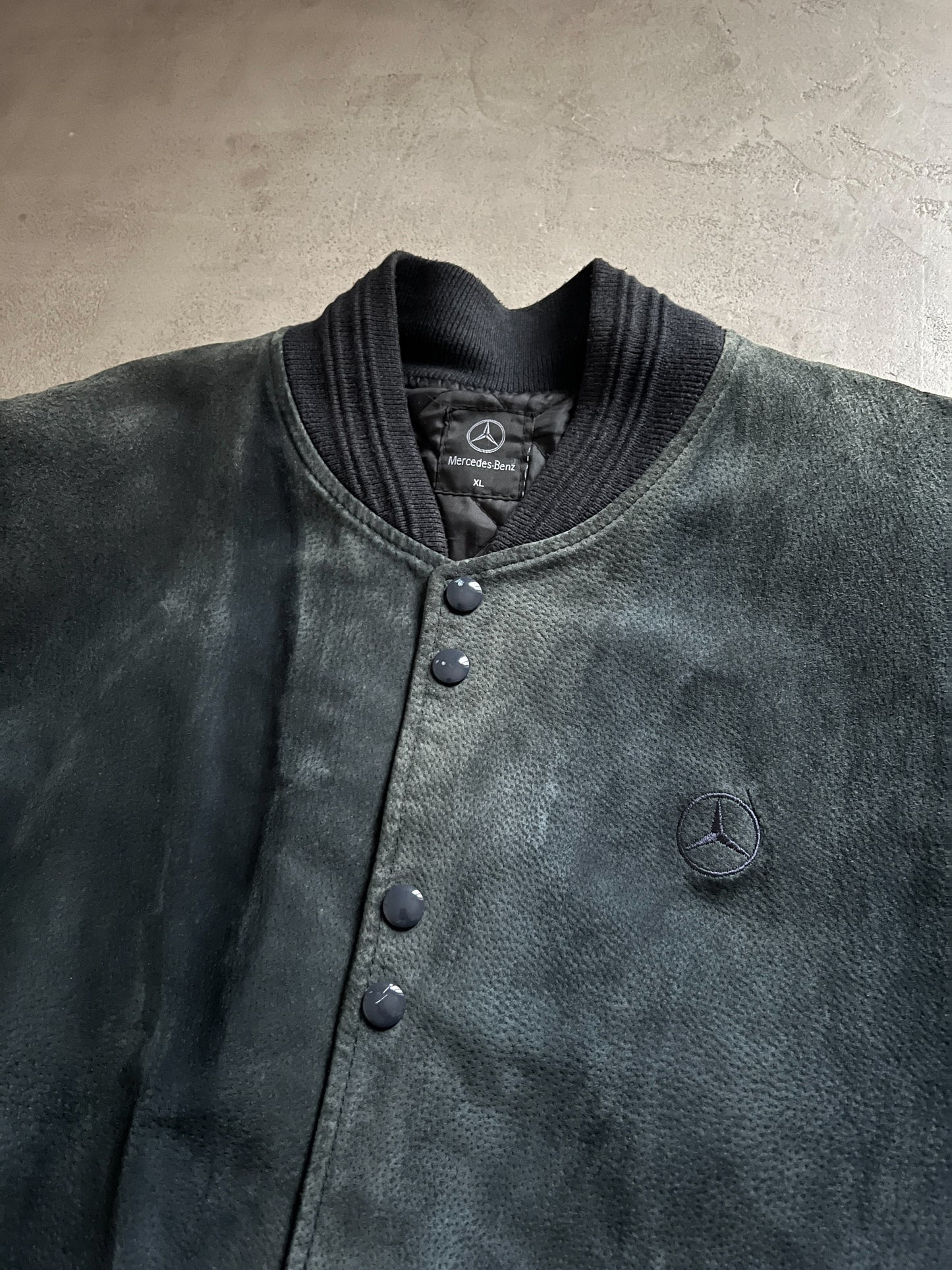 DARK GREEN MERCEDES BENZ LEATHER JACKET - 1990S - L