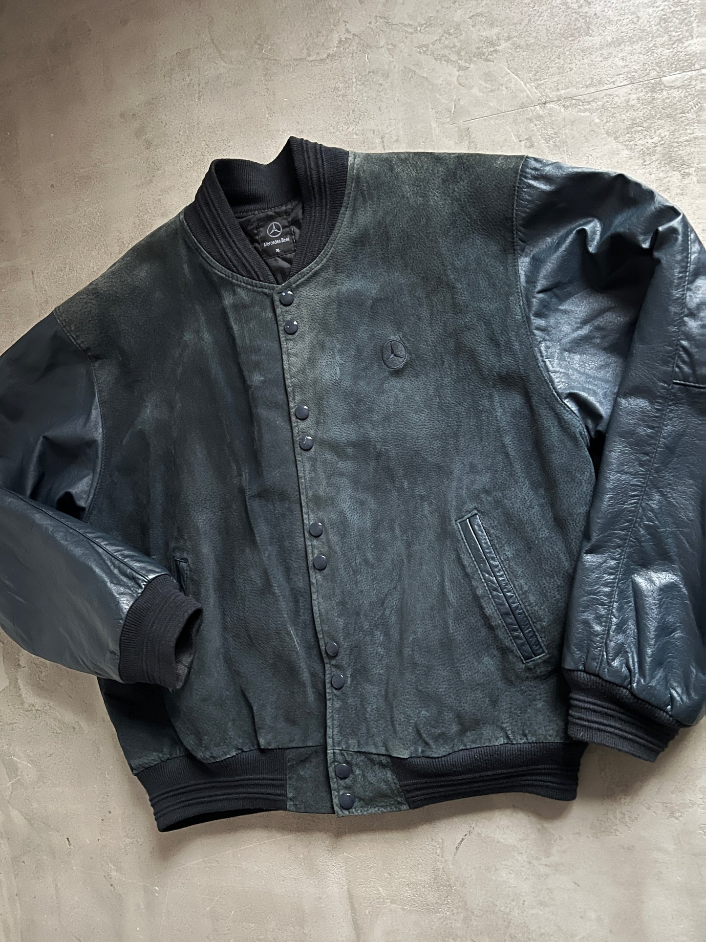 DARK GREEN MERCEDES BENZ LEATHER JACKET - 1990S - L