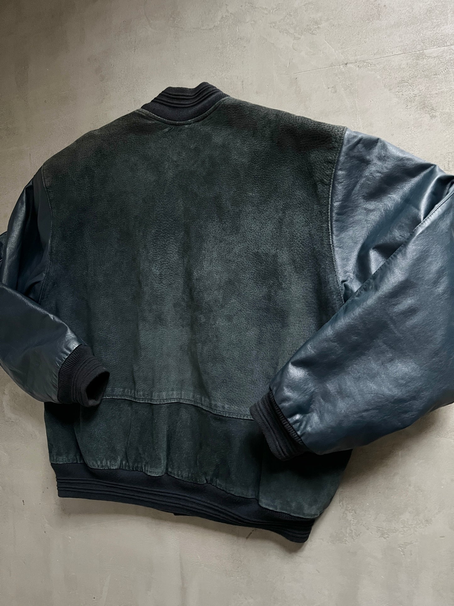 DARK GREEN MERCEDES BENZ LEATHER JACKET - 1990S - L