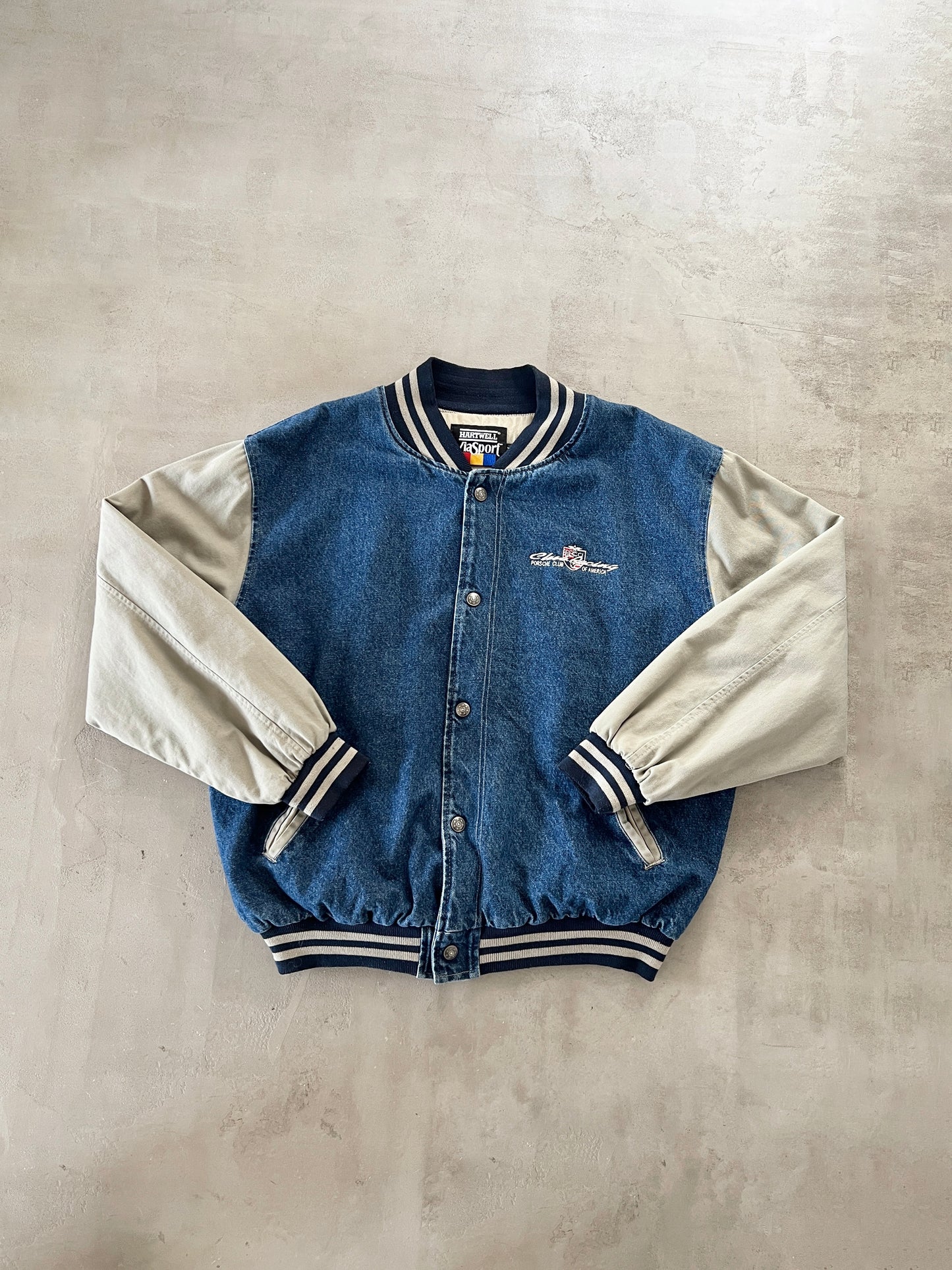 JEANS BLUE PORSCHE CLUB AMERICA JACKET - 1990S - L/XL