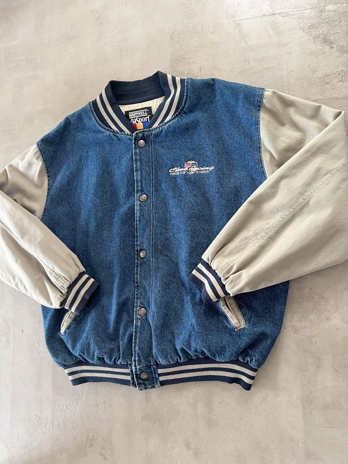 JEANS BLUE PORSCHE CLUB AMERICA JACKET - 1990S - L/XL
