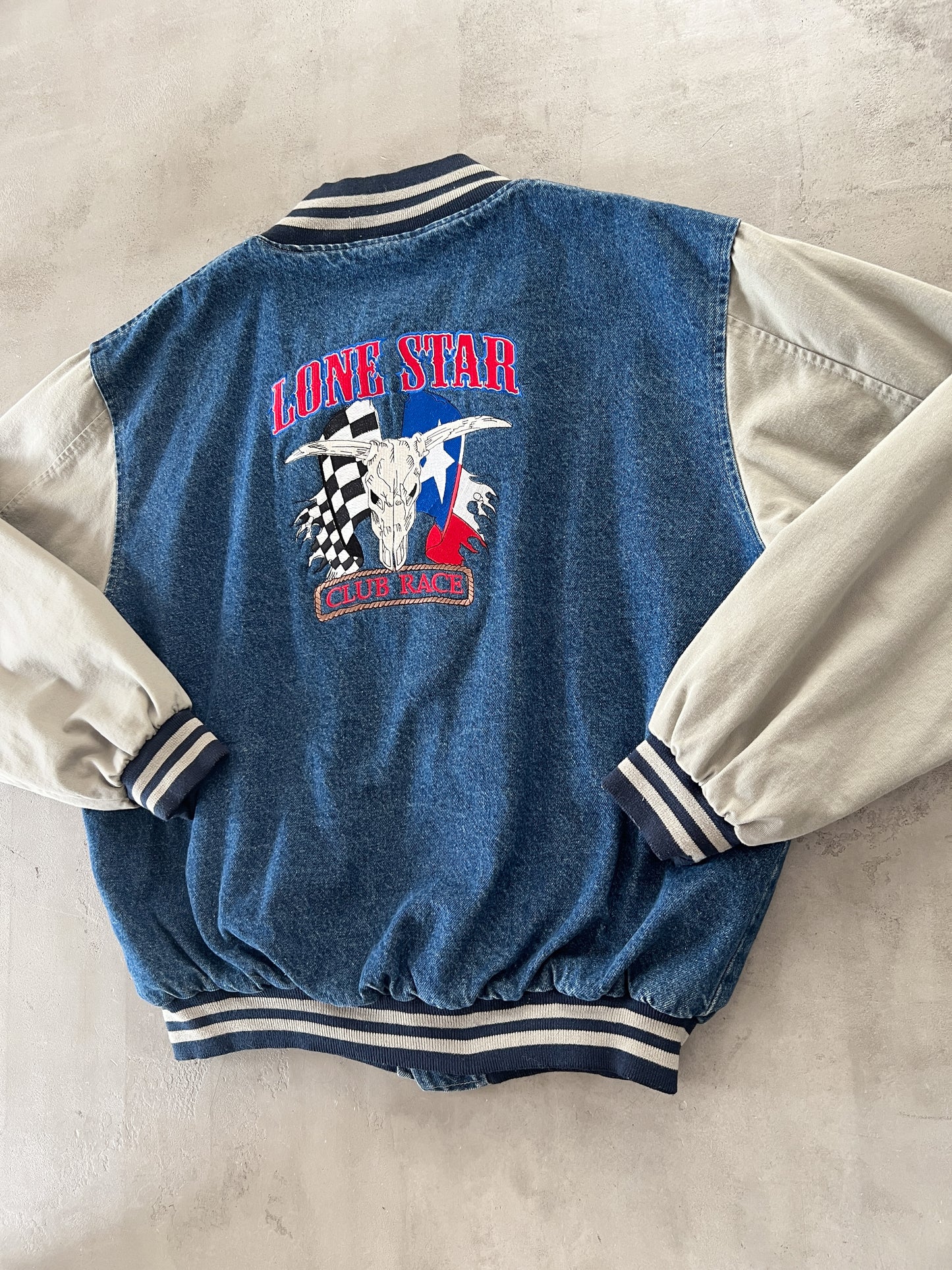 JEANS BLUE PORSCHE CLUB AMERICA JACKET - 1990S - L/XL