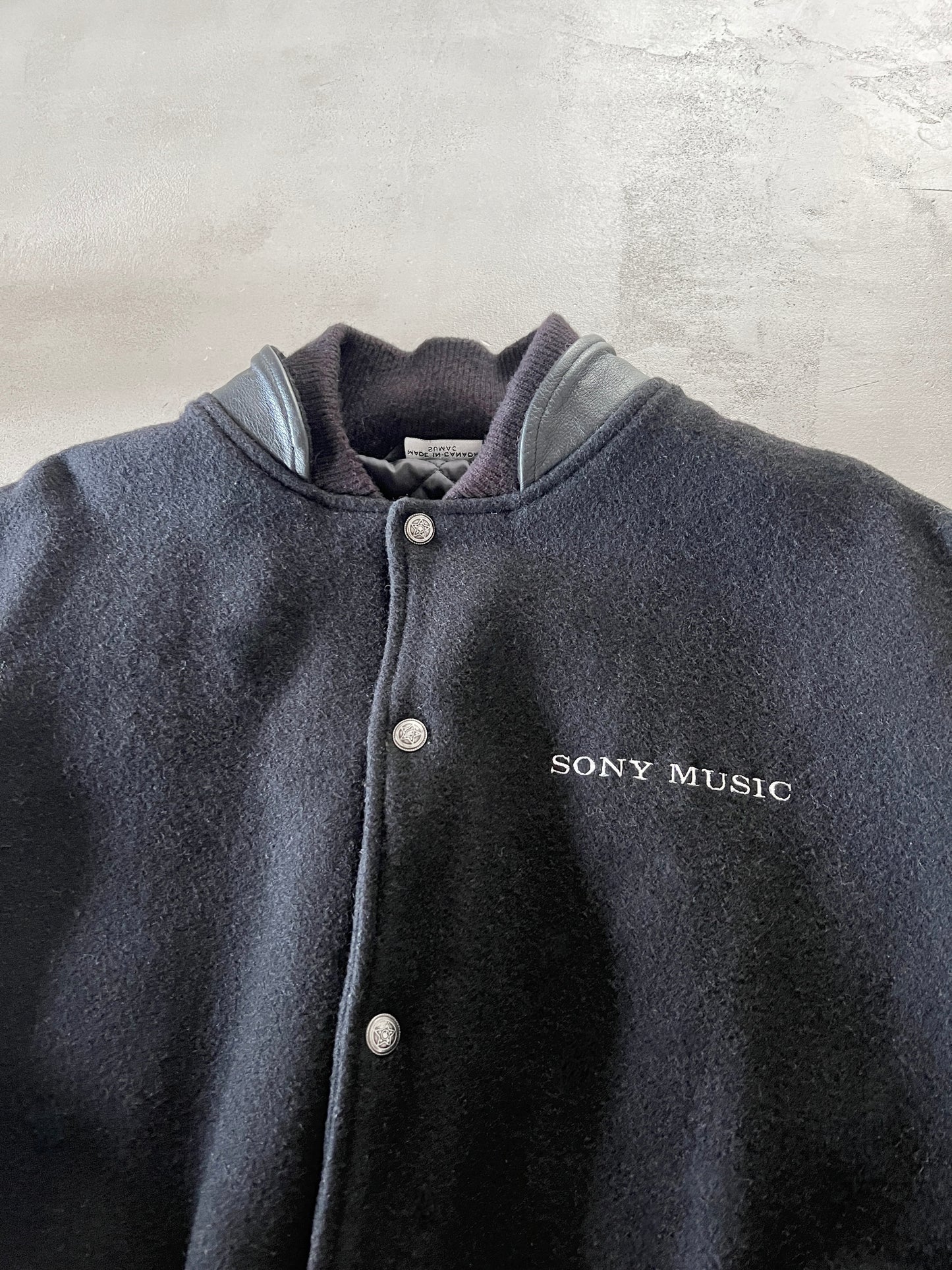 BLACK SONY MUSIC STAFF JACKET - 1990S - L