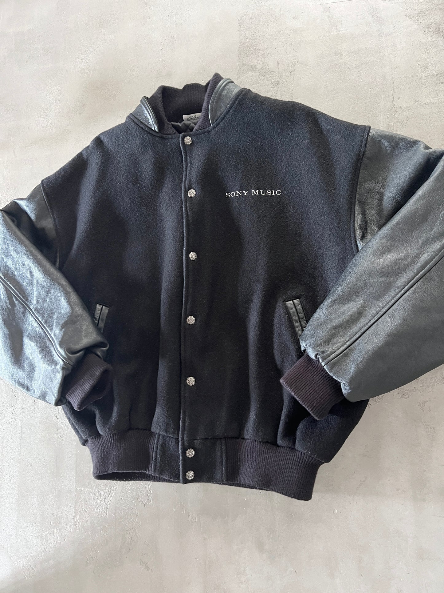 BLACK SONY MUSIC STAFF JACKET - 1990S - L