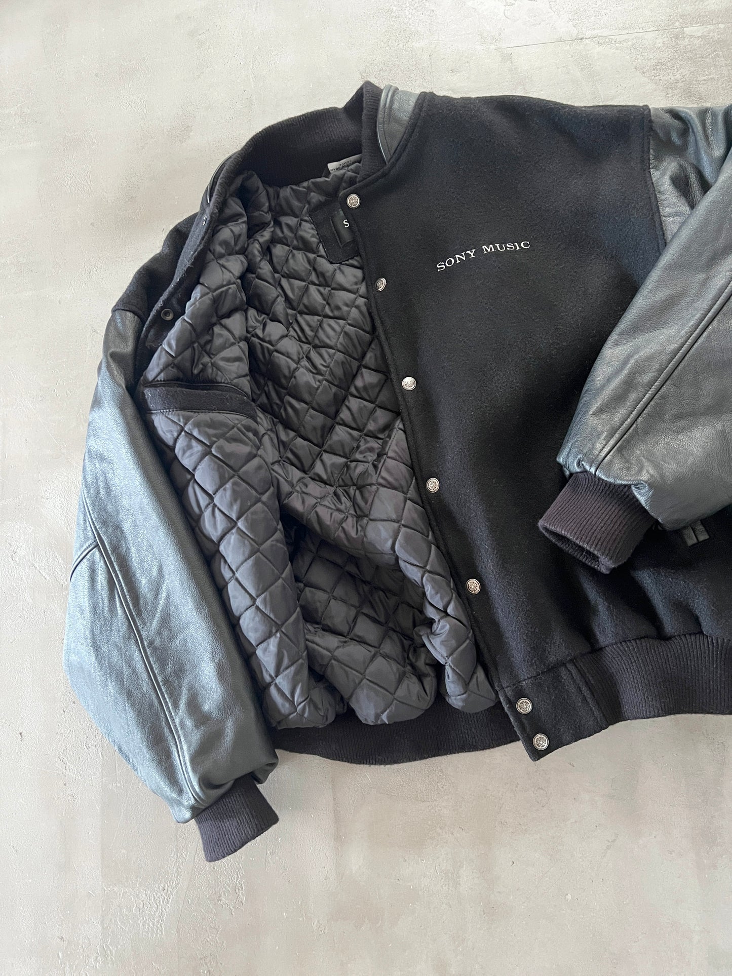 BLACK SONY MUSIC STAFF JACKET - 1990S - L