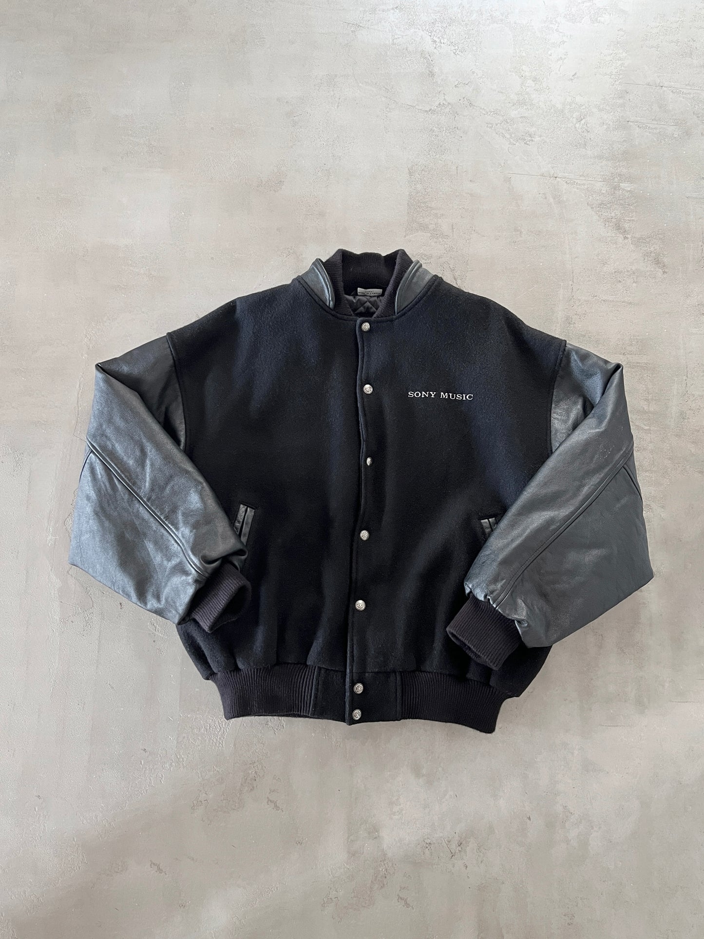 BLACK SONY MUSIC STAFF JACKET - 1990S - L