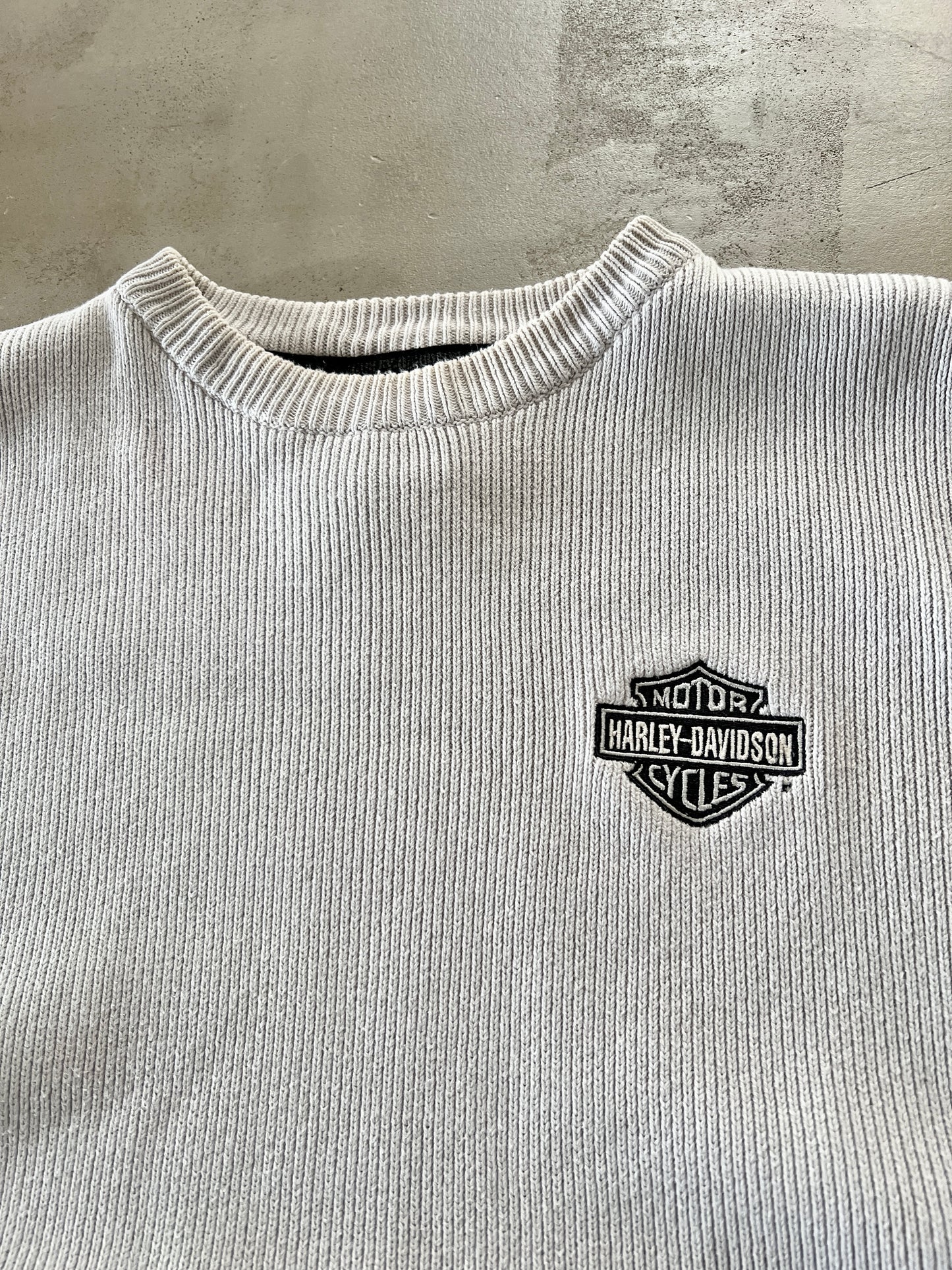 GREY HARLEY DAVIDSON KNIT SWEATER - 1990S - L