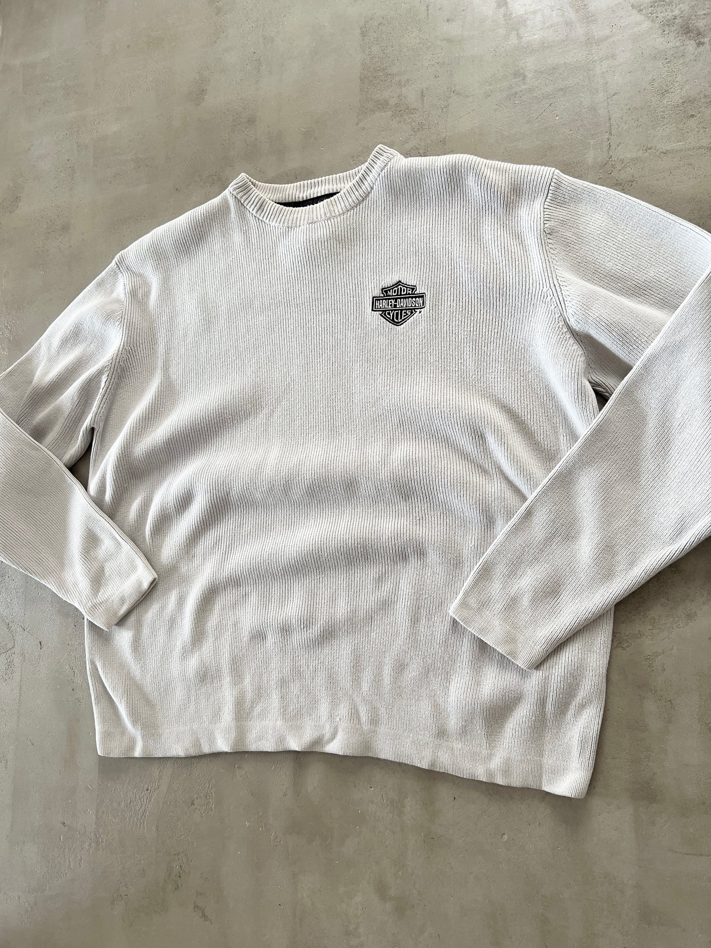 GREY HARLEY DAVIDSON KNIT SWEATER - 1990S - L