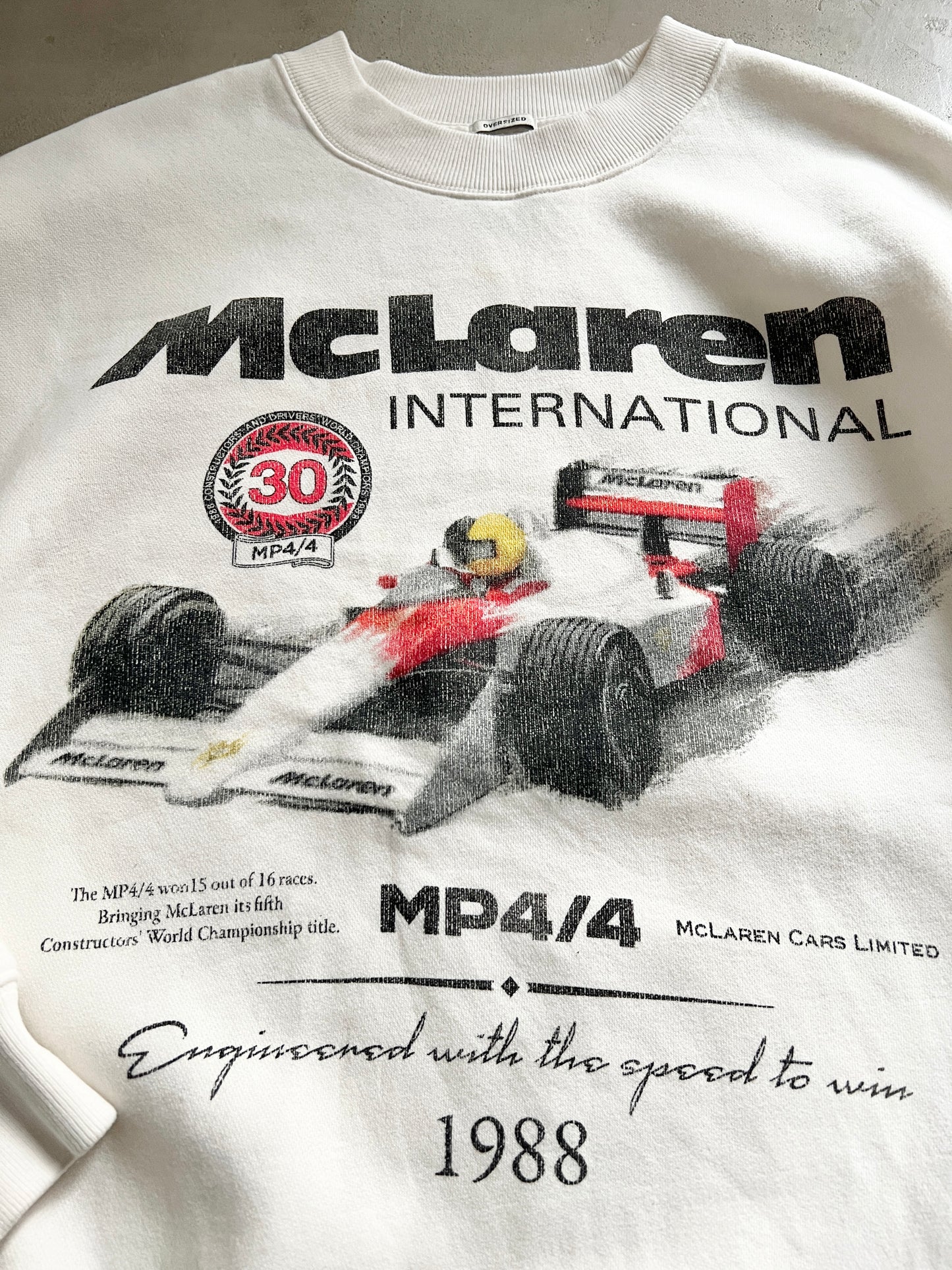 WHITE MCLAREN SWEATER - 1980S - L