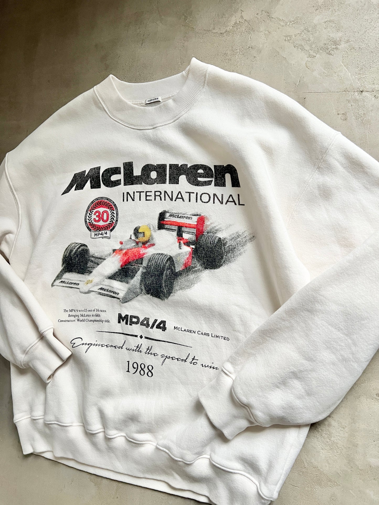 WHITE MCLAREN SWEATER - 1980S - L