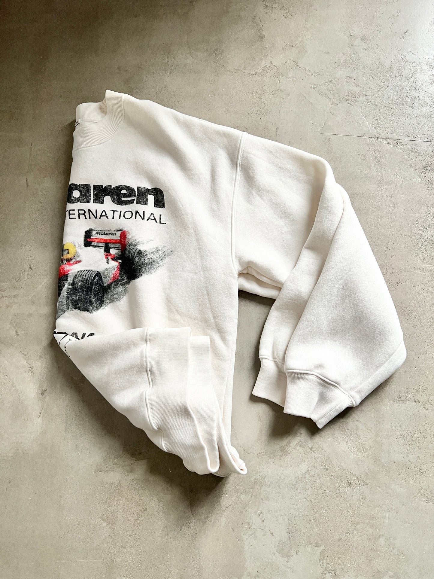 WHITE MCLAREN SWEATER - 1980S - L