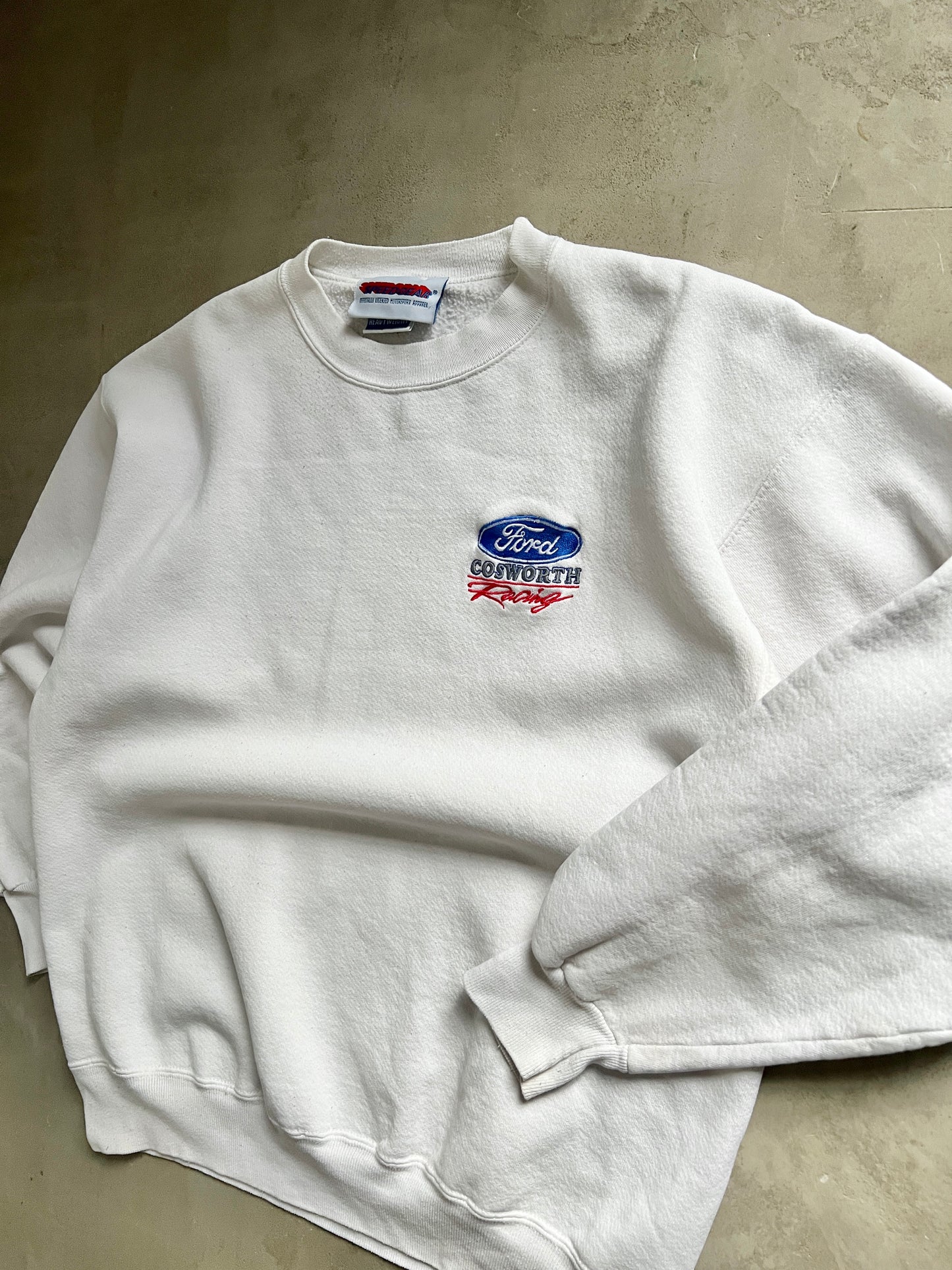 WHITE FORD SWEATER - 1990S - M