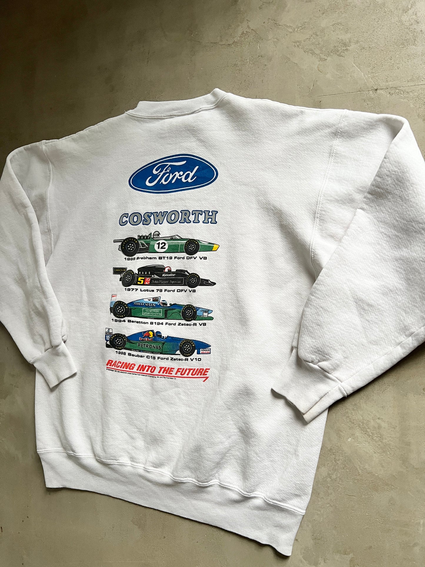 WHITE FORD SWEATER - 1990S - M