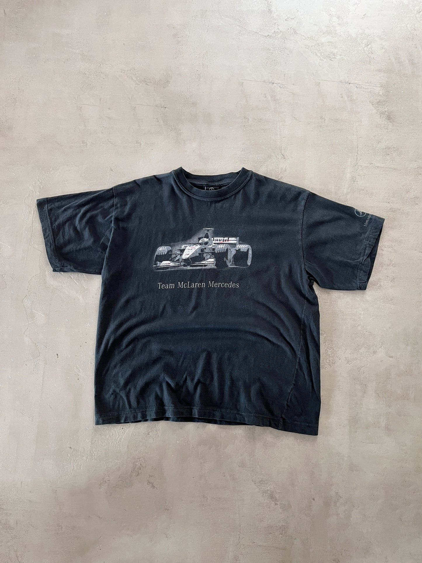 FADED BLACK MERCEDES BENZ RACING TEE - 2000S - XS/S