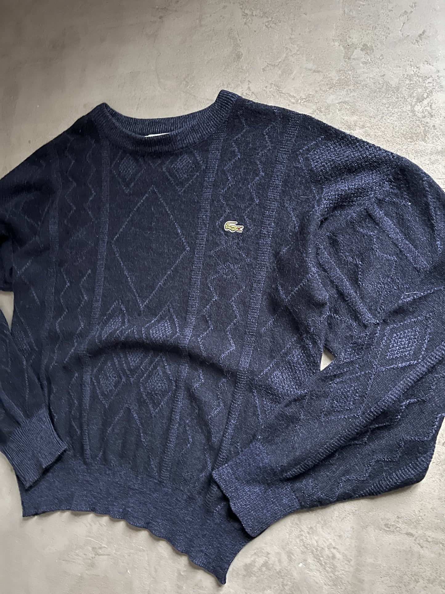 NAVY LACOSTE KNIT SWEATER - 1990S - M