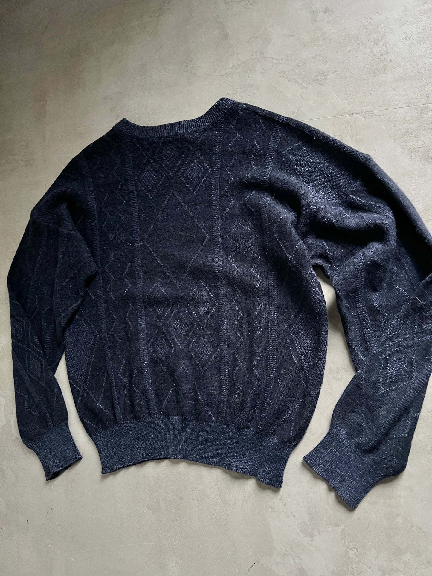 NAVY LACOSTE KNIT SWEATER - 1990S - M