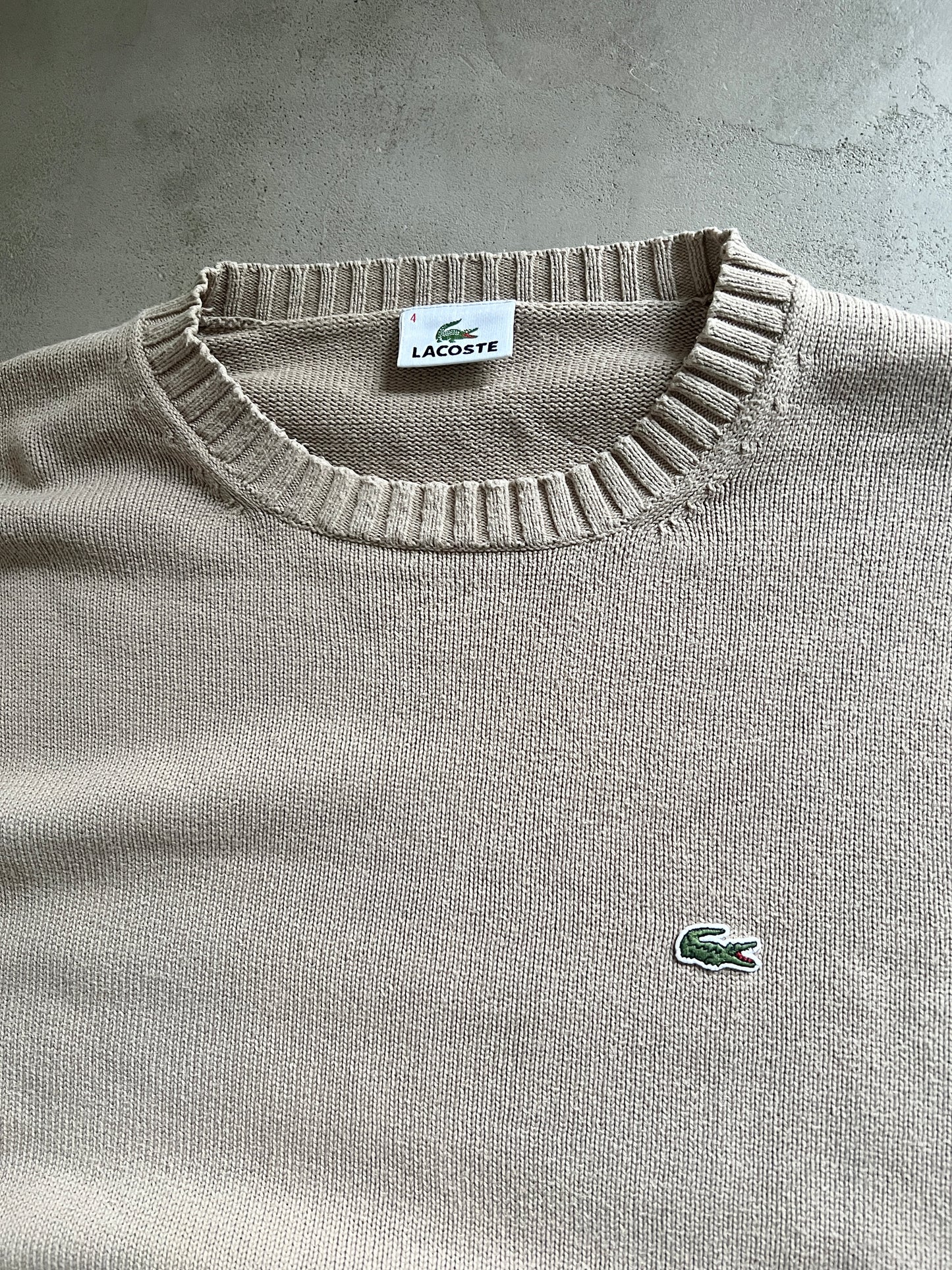 BEIGE LACOSTE KNIT SWEATER - 2000S - M