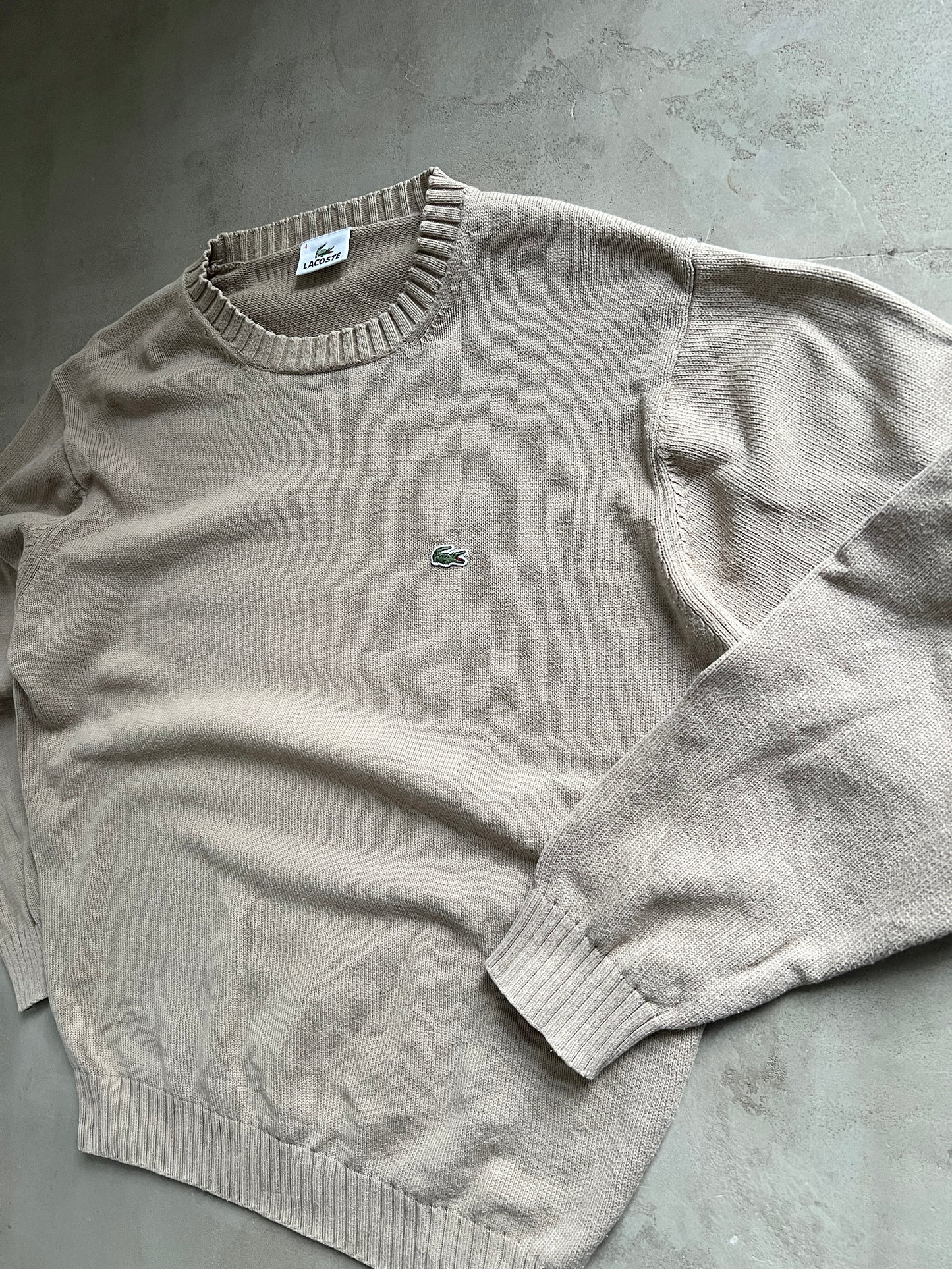 BEIGE LACOSTE KNIT SWEATER - 2000S - M