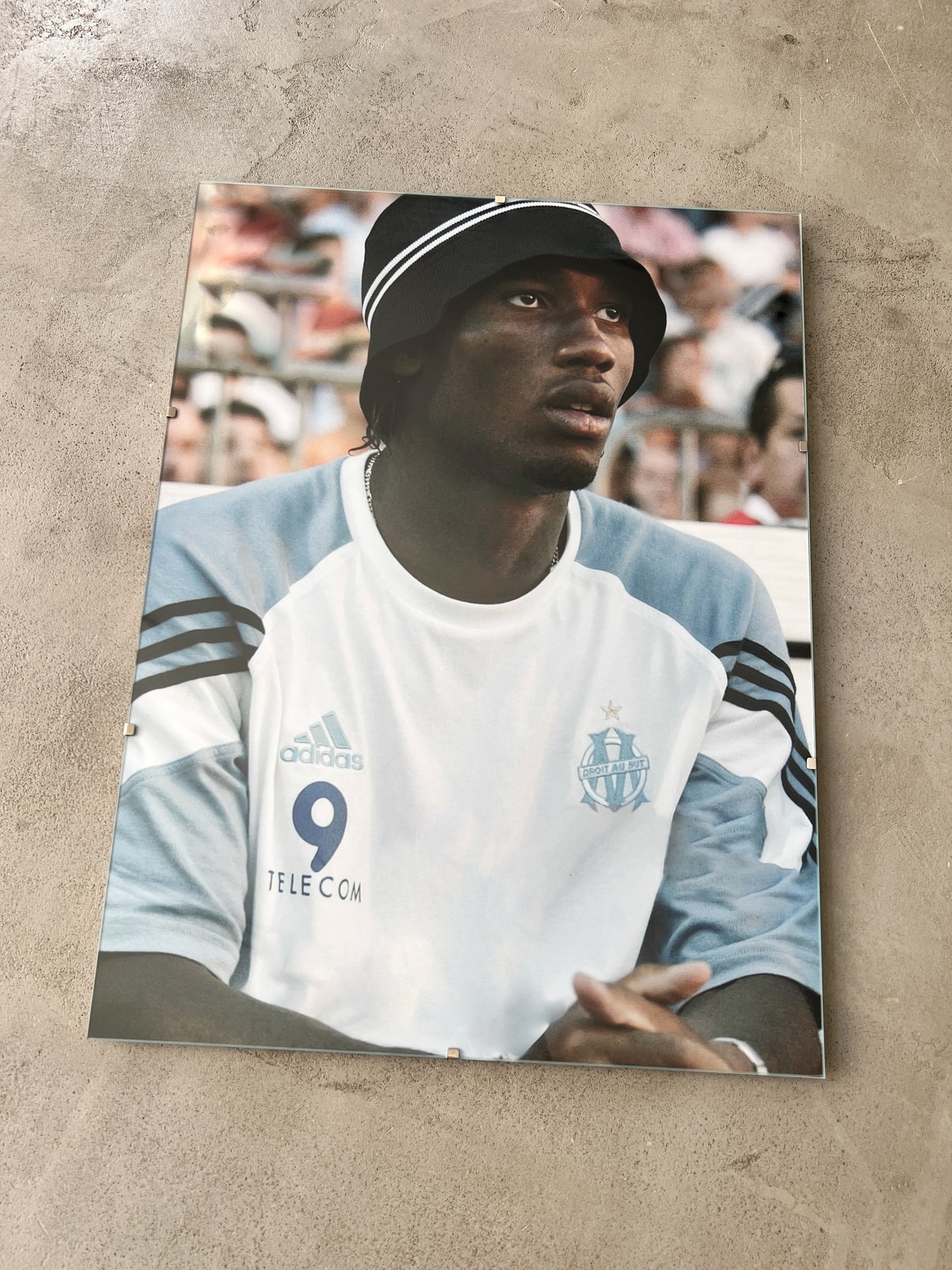 DIDIER DROGBA IN MARSEILLE GLASS PRINT