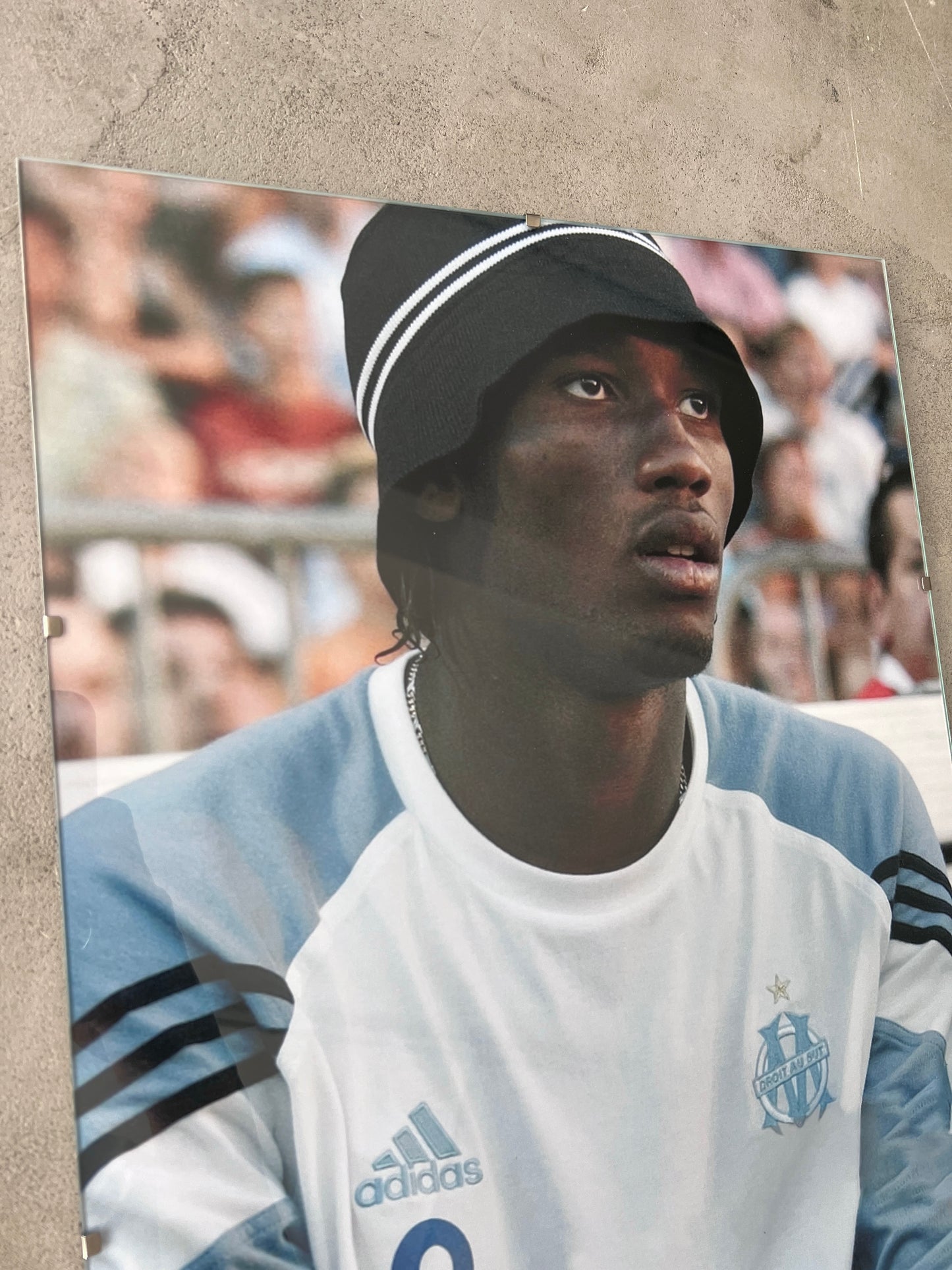 DIDIER DROGBA IN MARSEILLE GLASS PRINT