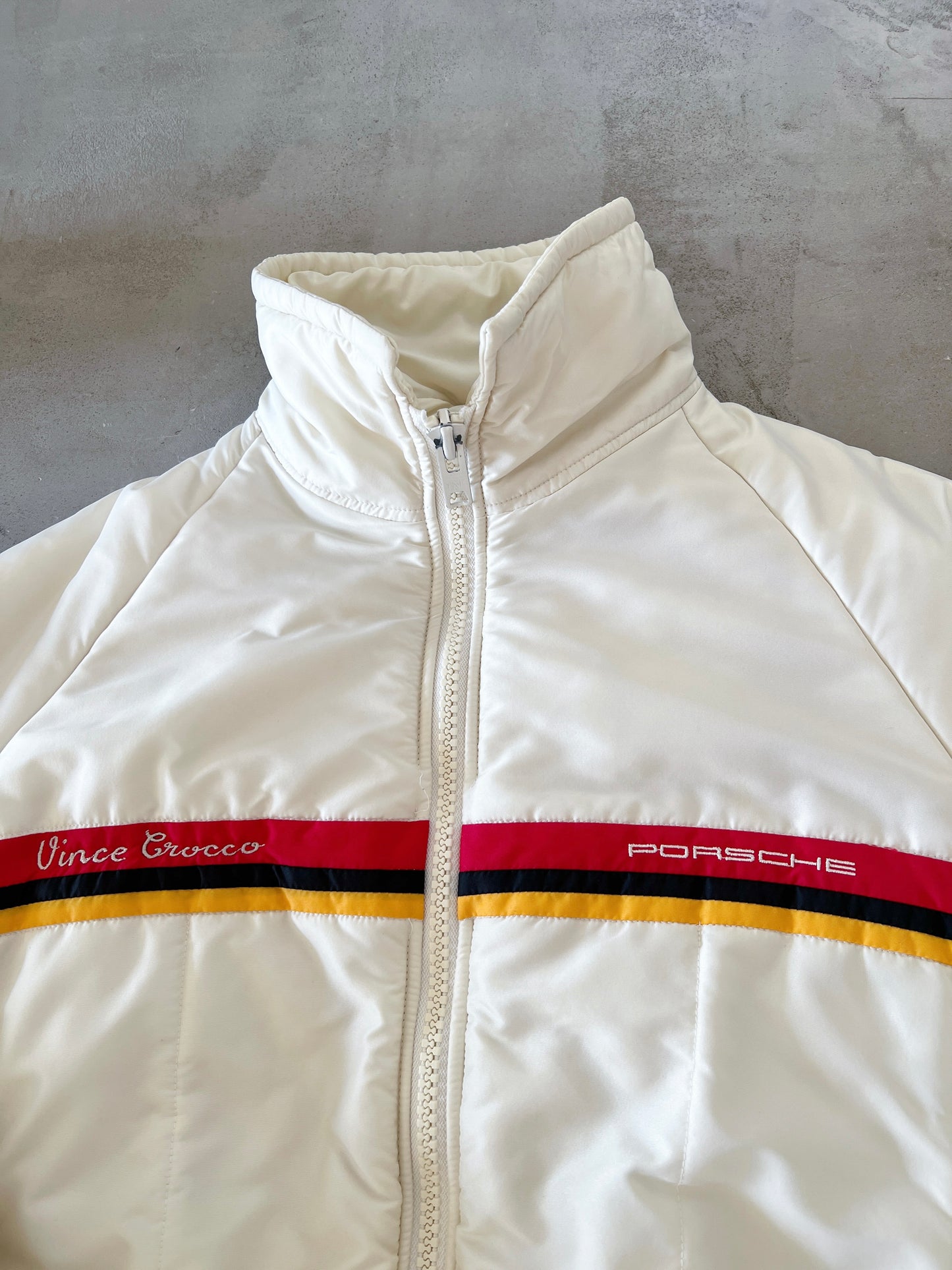 CREAM PORSCHE RACING JACKET - 1990S - L/M