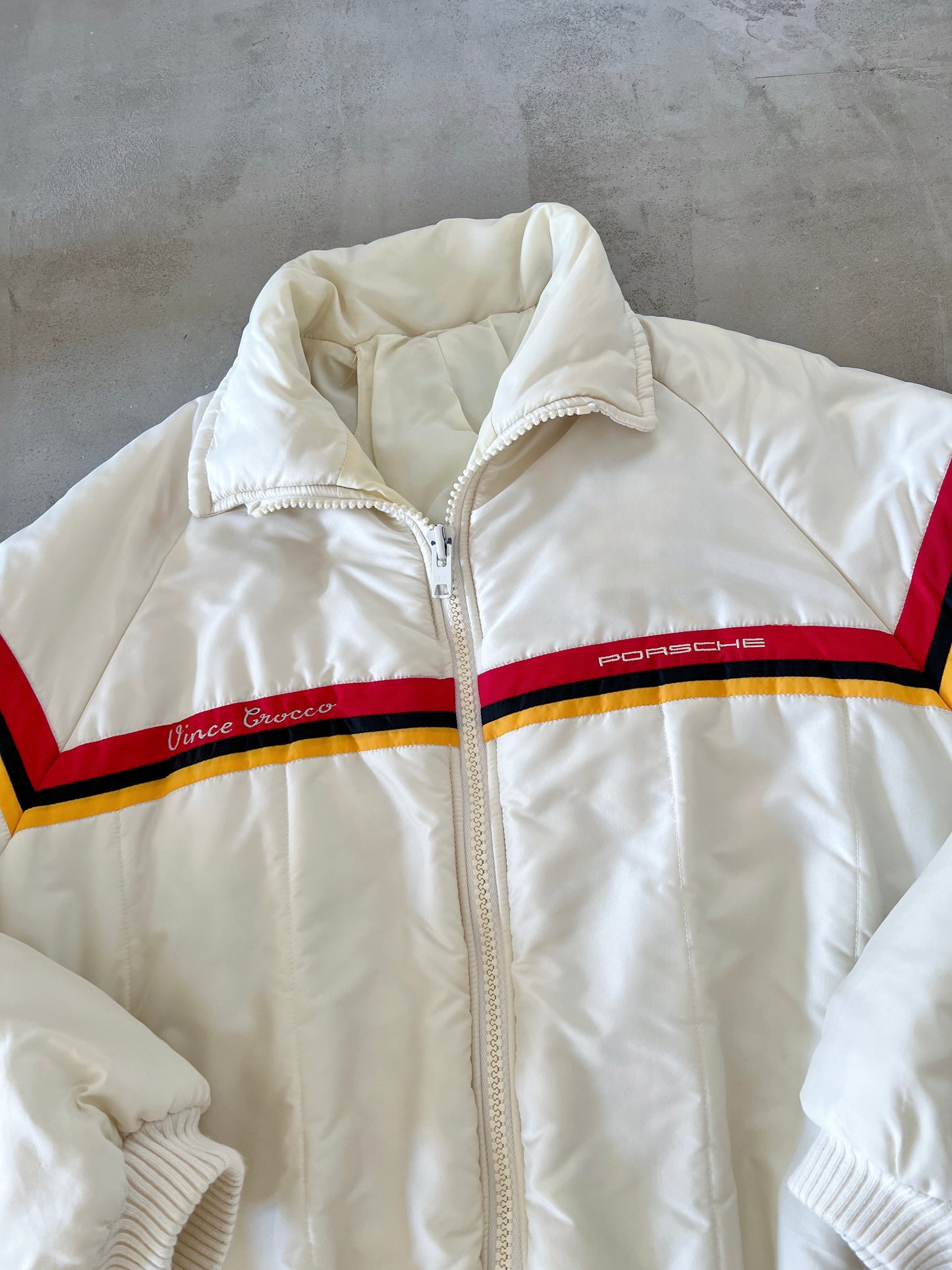 CREAM PORSCHE RACING JACKET - 1990S - L/M