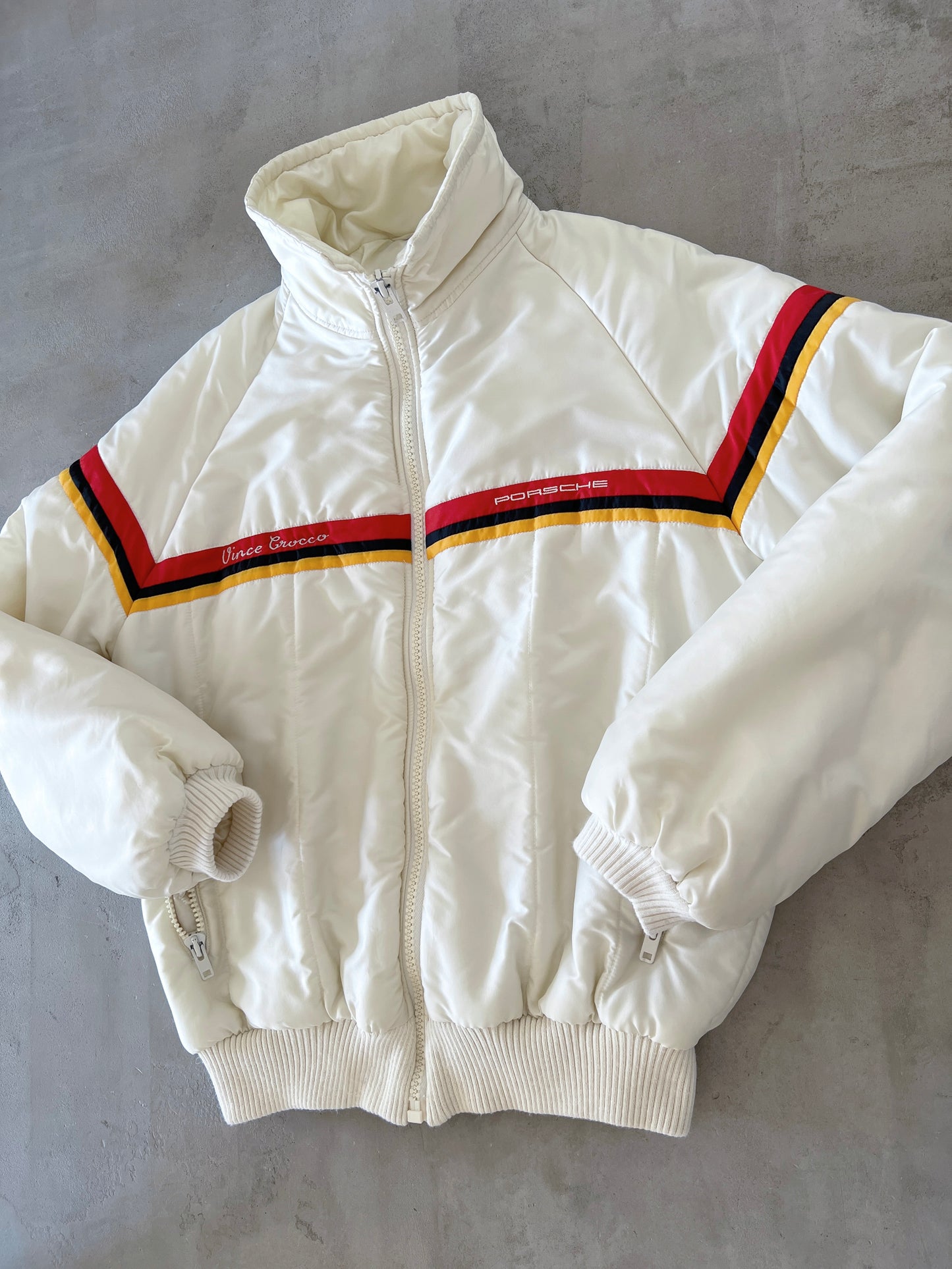 CREAM PORSCHE RACING JACKET - 1990S - L/M
