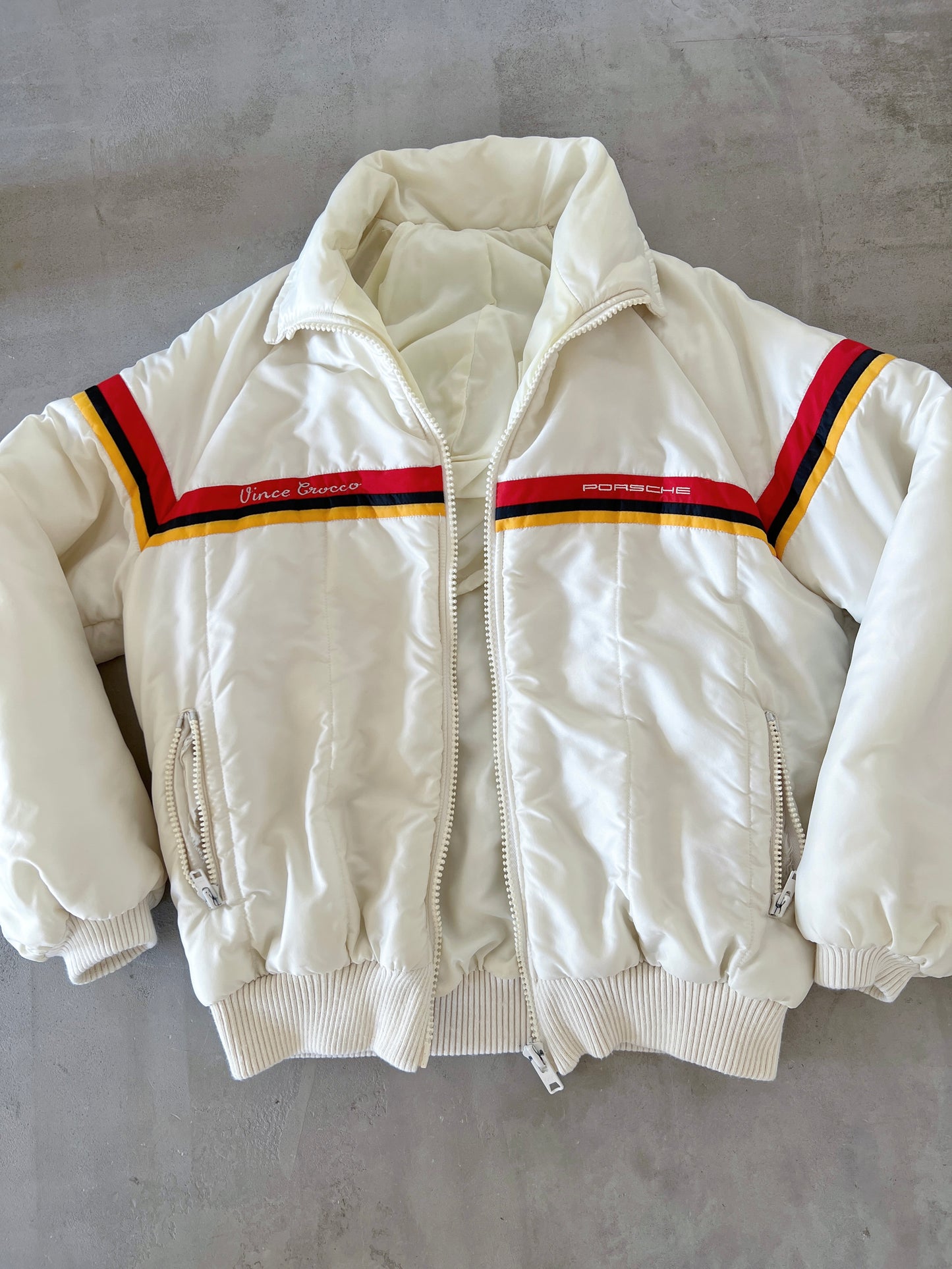CREAM PORSCHE RACING JACKET - 1990S - L/M