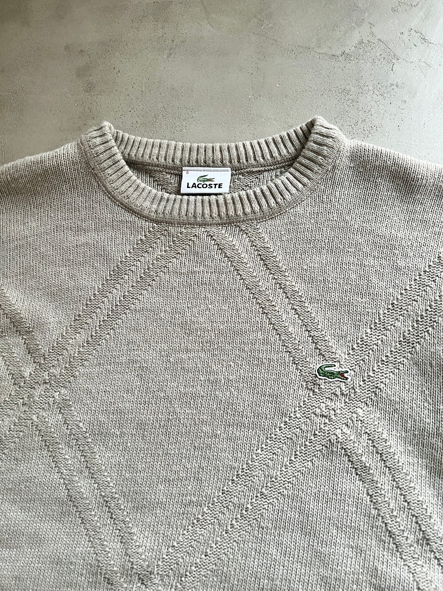 BEIGE LACOSTE KNIT SWEATER - 2000S - L
