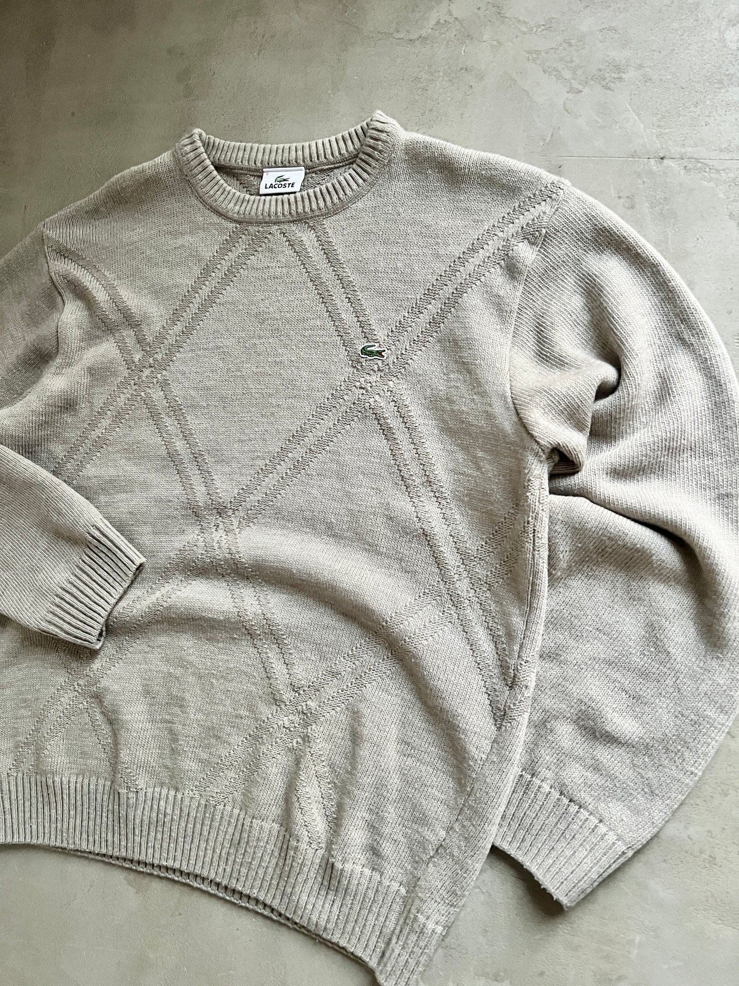 BEIGE LACOSTE KNIT SWEATER - 2000S - L