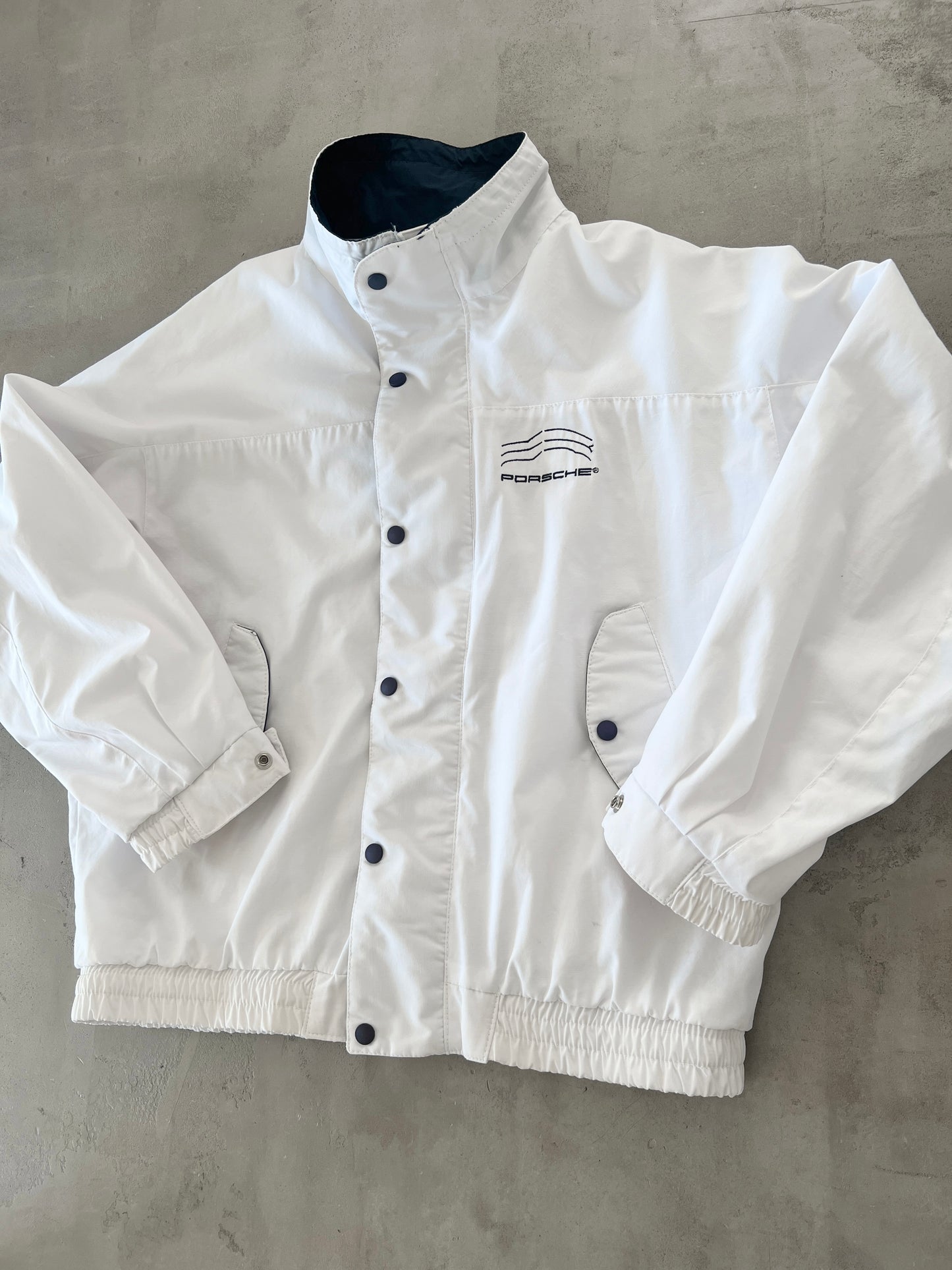 WHITE/NAVY PORSCHE 911 JACKET - 1990S - XL