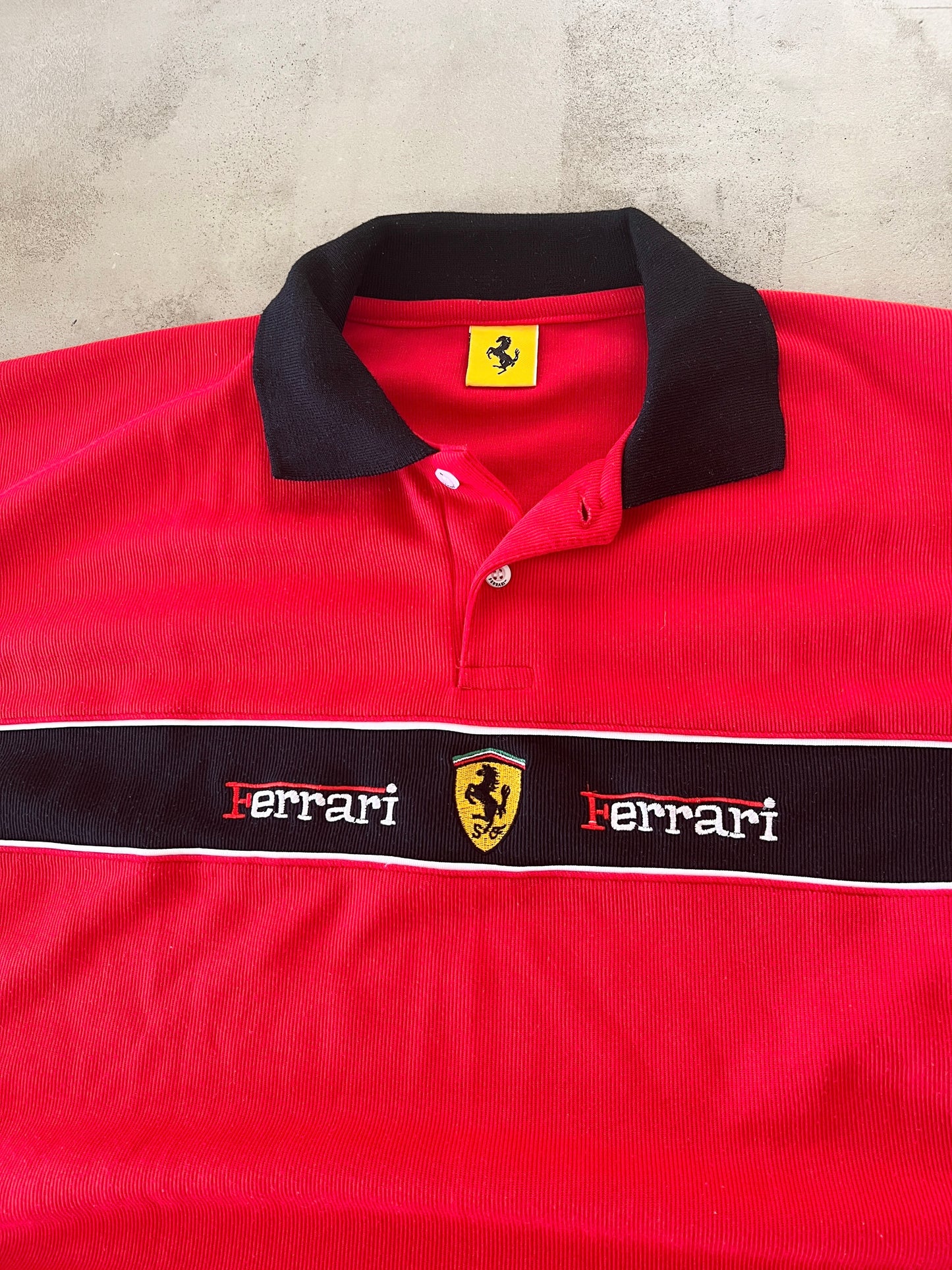 RED FERRARI RACING POLO - 1990S - XL