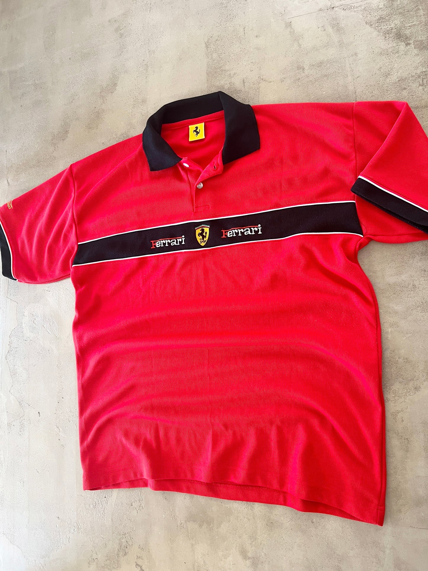 RED FERRARI RACING POLO - 1990S - XL