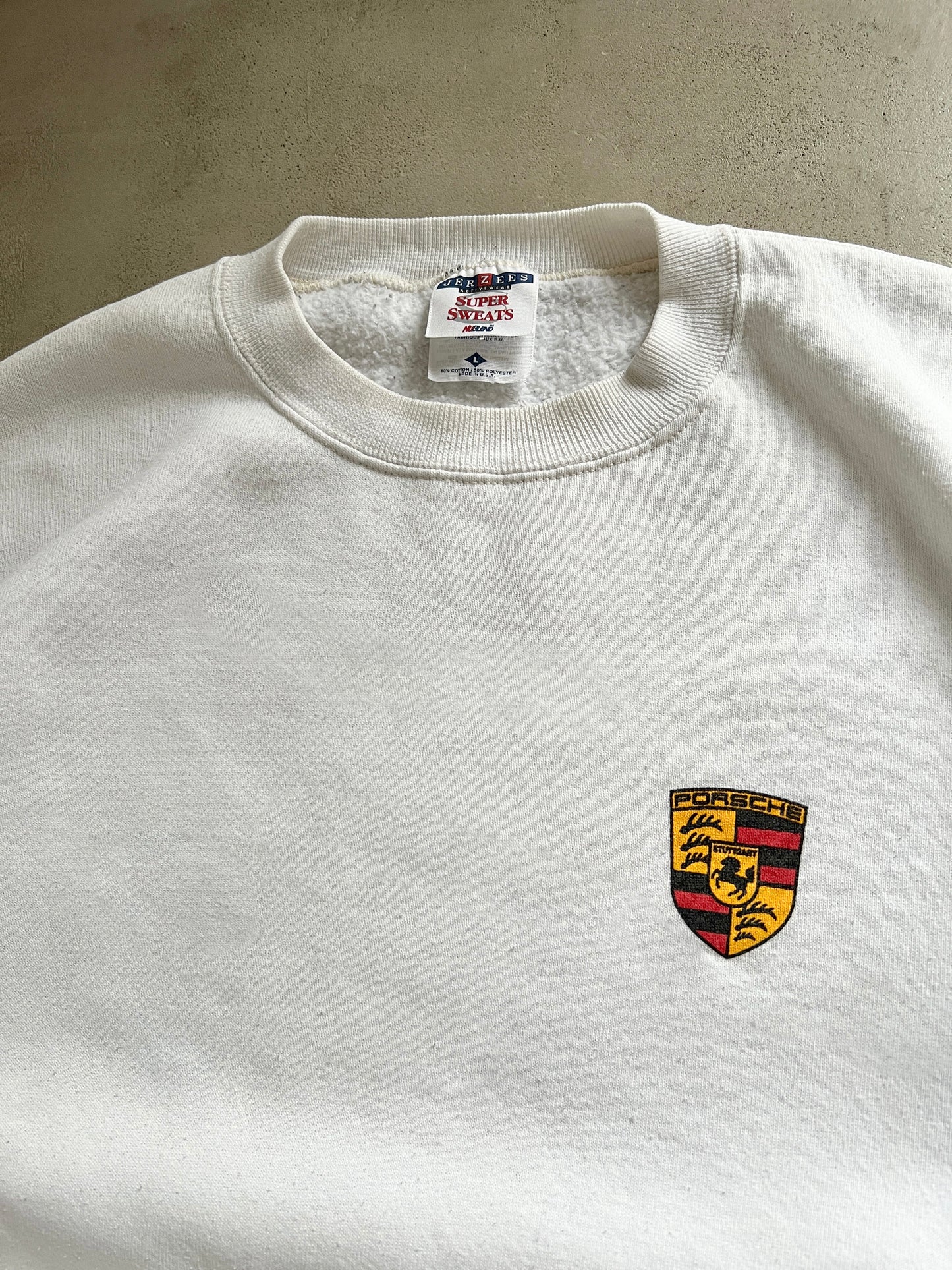 WHITE PORSCHE CARRERA SWEATER - 1990S - L/M