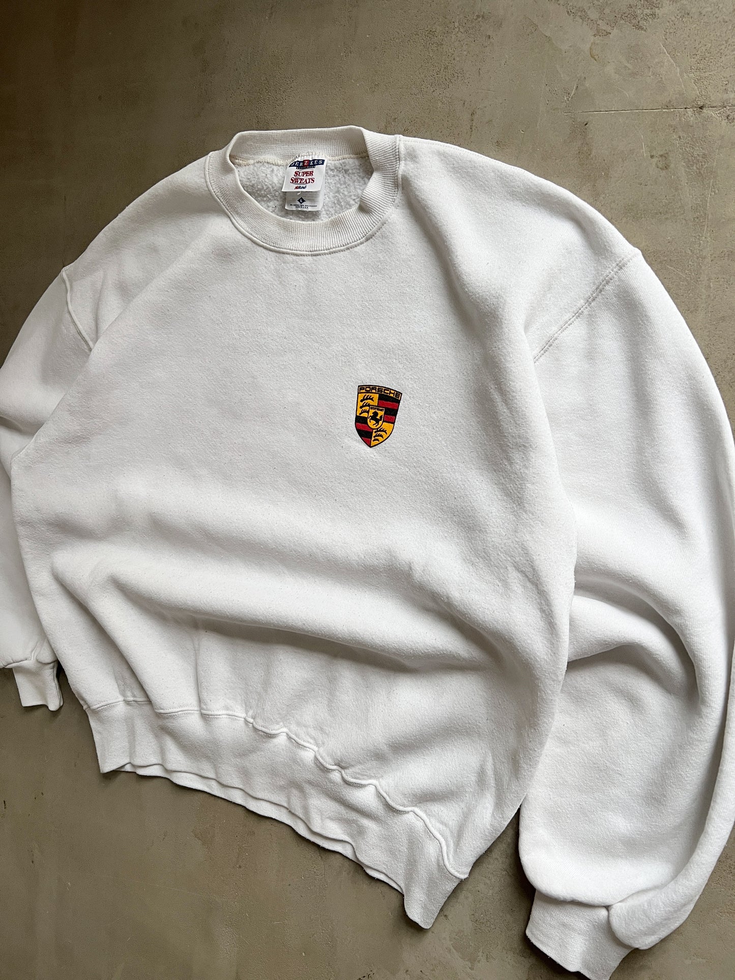 WHITE PORSCHE CARRERA SWEATER - 1990S - L/M