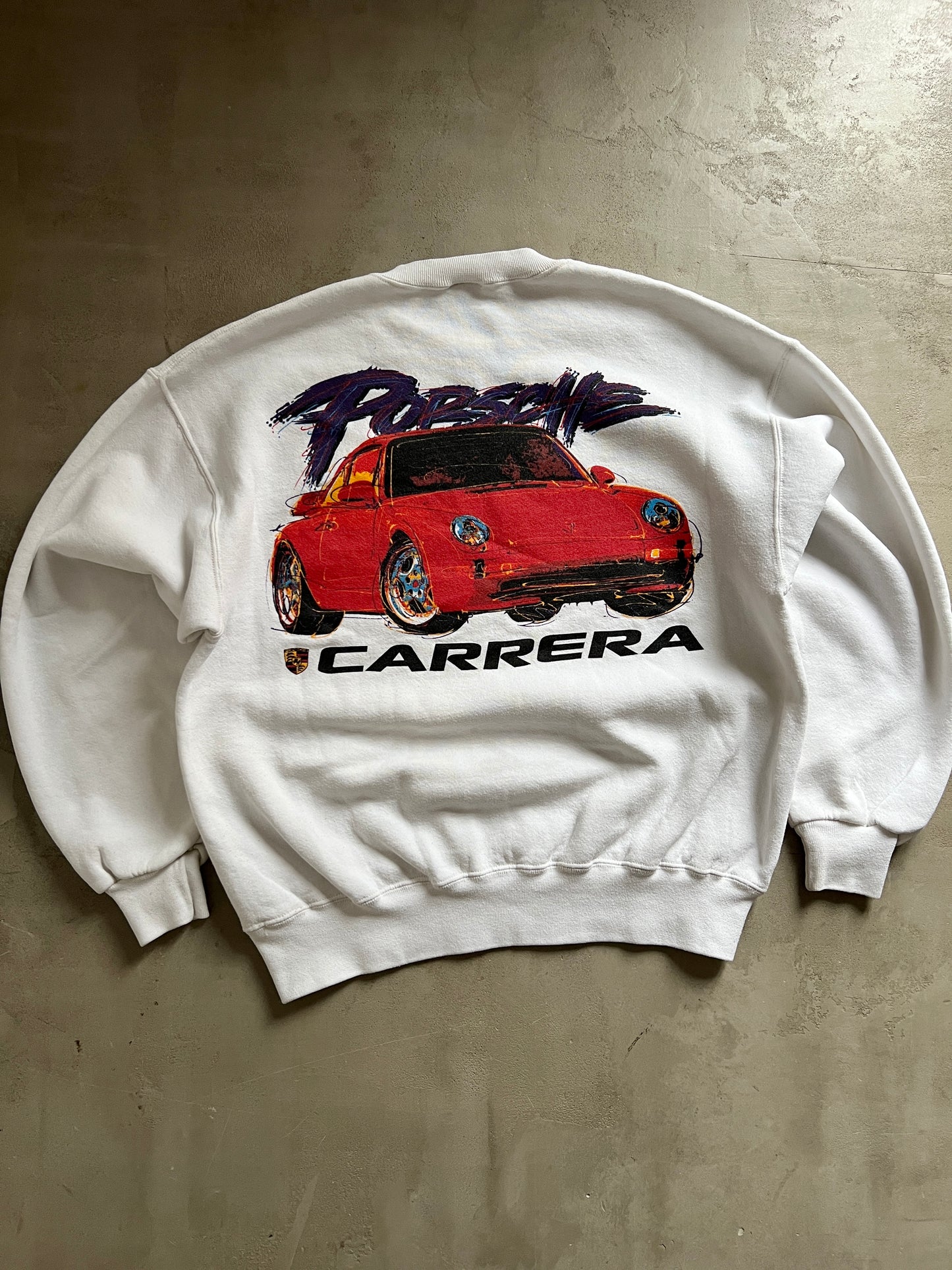 WHITE PORSCHE CARRERA SWEATER - 1990S - L/M