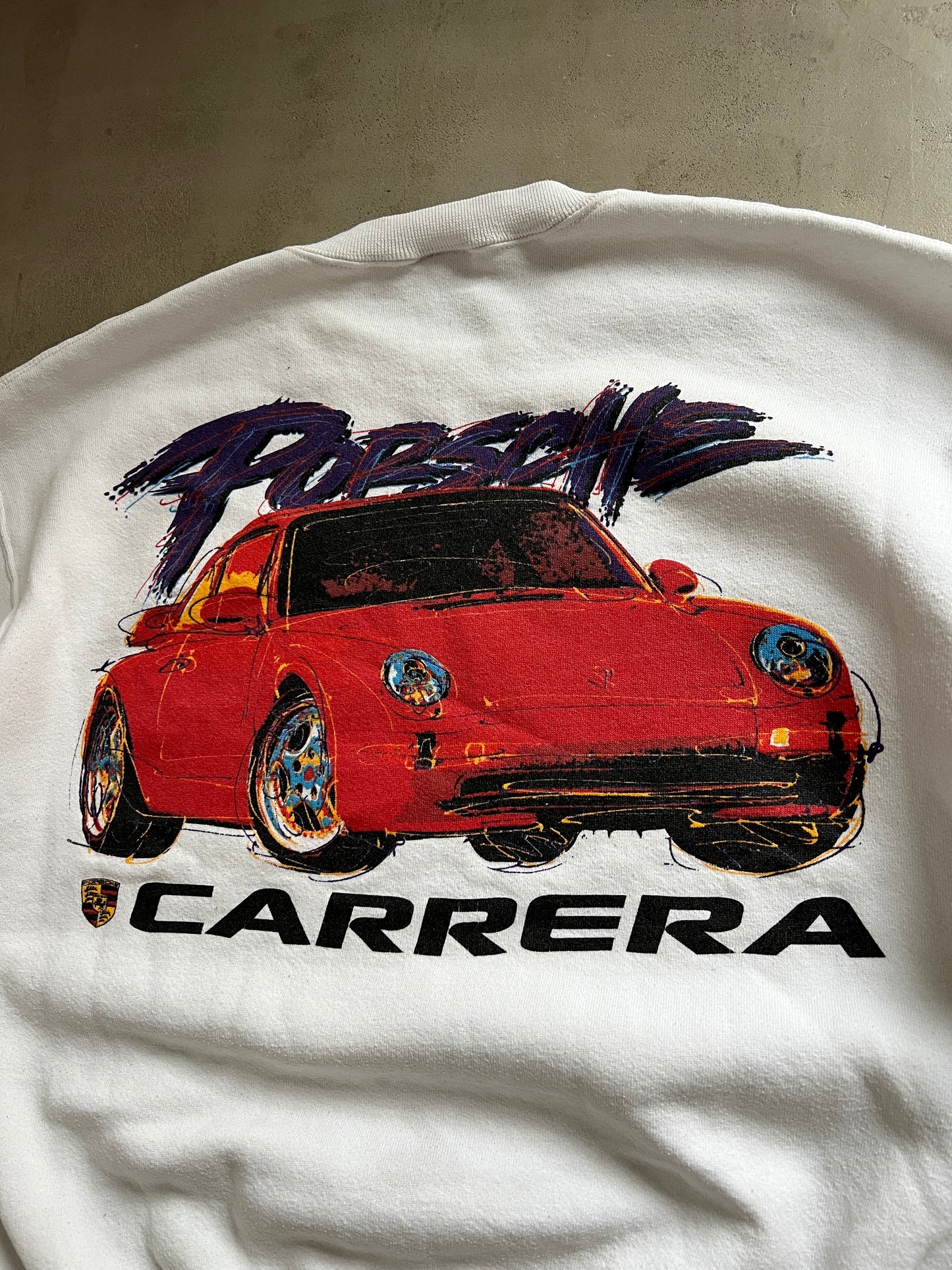 WHITE PORSCHE CARRERA SWEATER - 1990S - L/M
