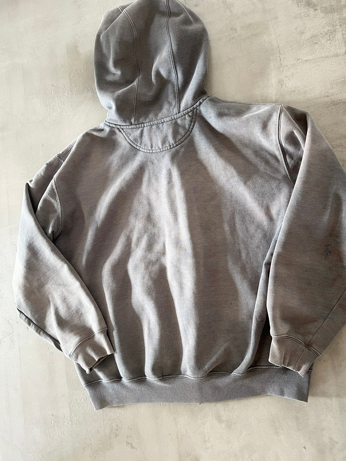FADED GREY CARHARTT ZIP UP HOODIE - 1990S - L