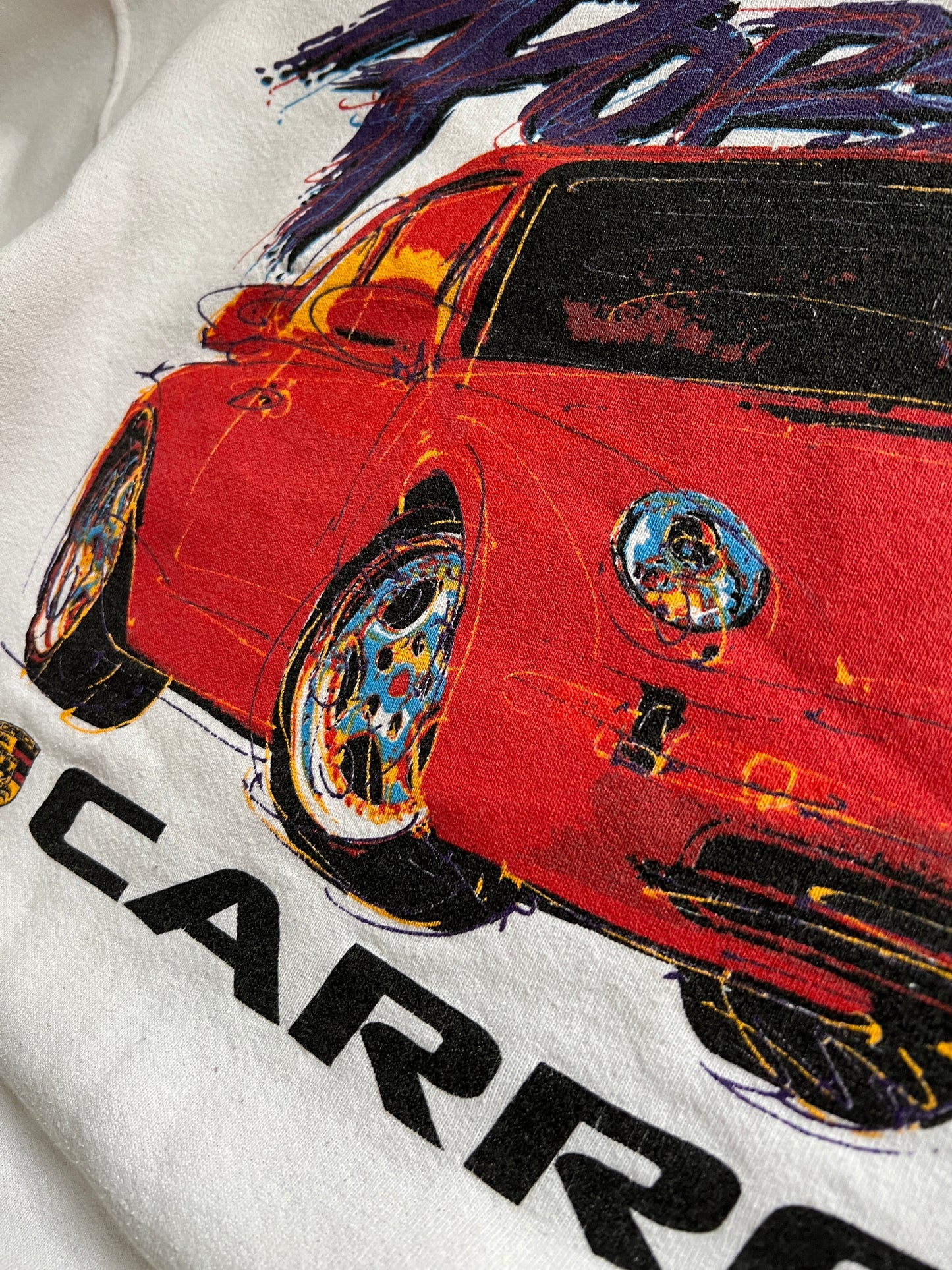 WHITE PORSCHE CARRERA SWEATER - 1990S - L/M