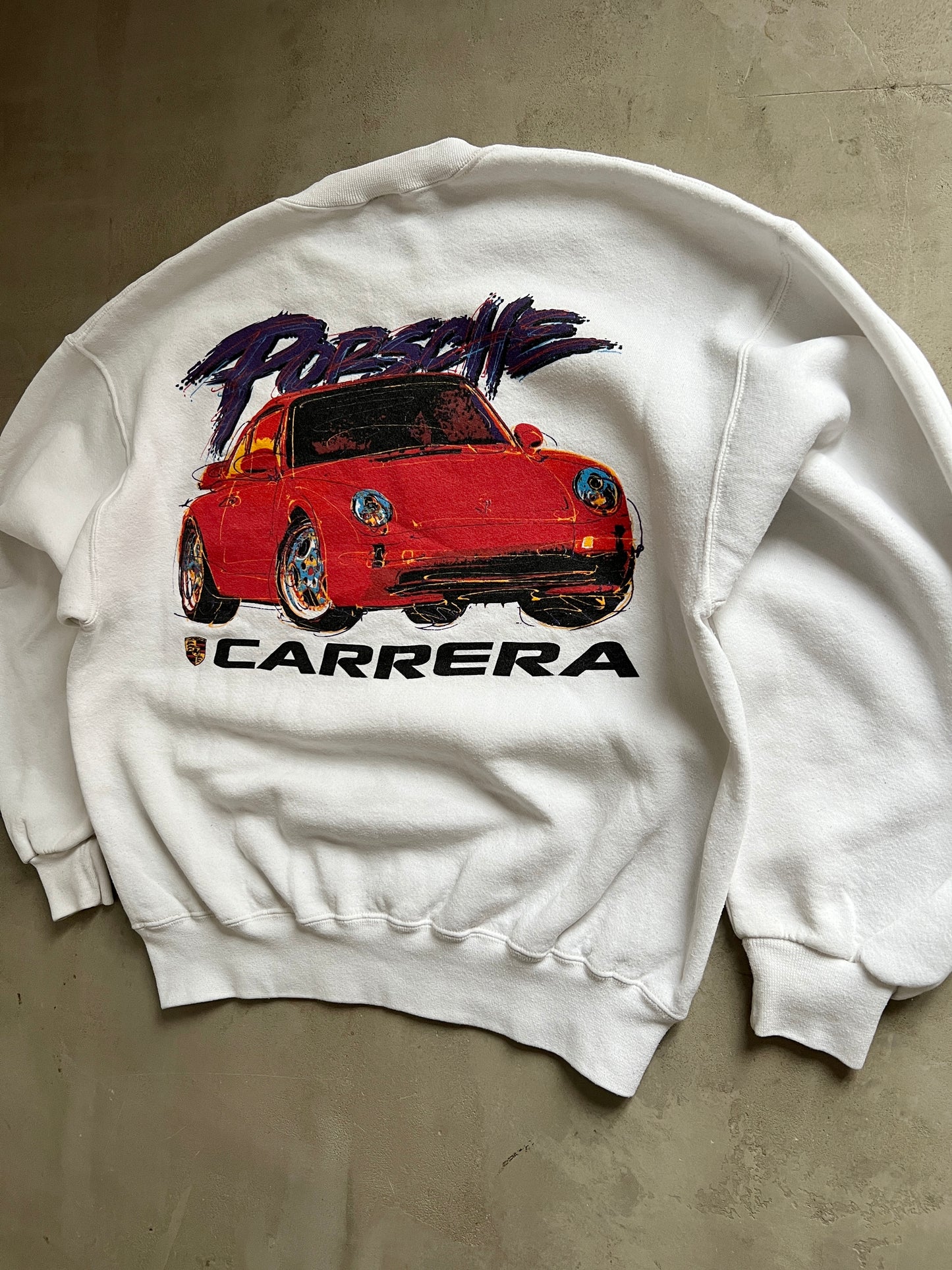 WHITE PORSCHE CARRERA SWEATER - 1990S - L/M