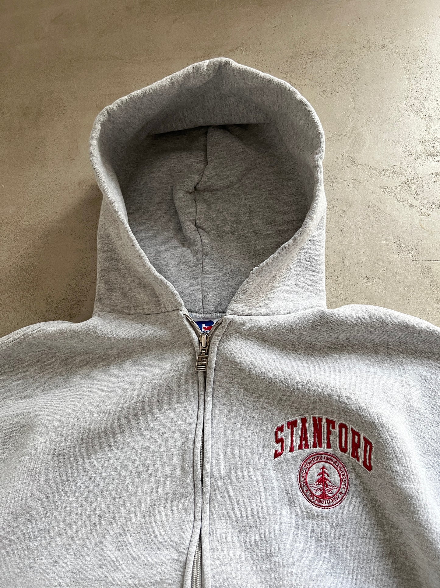 GREY RUSSELL ATHLETIC X STANFORD ZIP UP HOODIE - 1990S - L