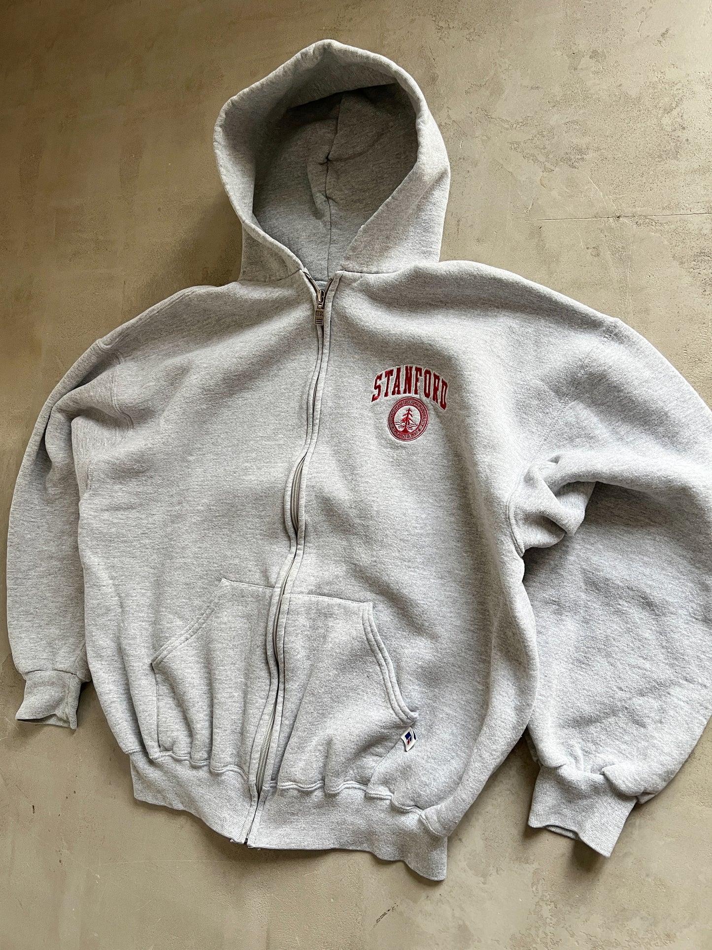 GREY RUSSELL ATHLETIC X STANFORD ZIP UP HOODIE - 1990S - L