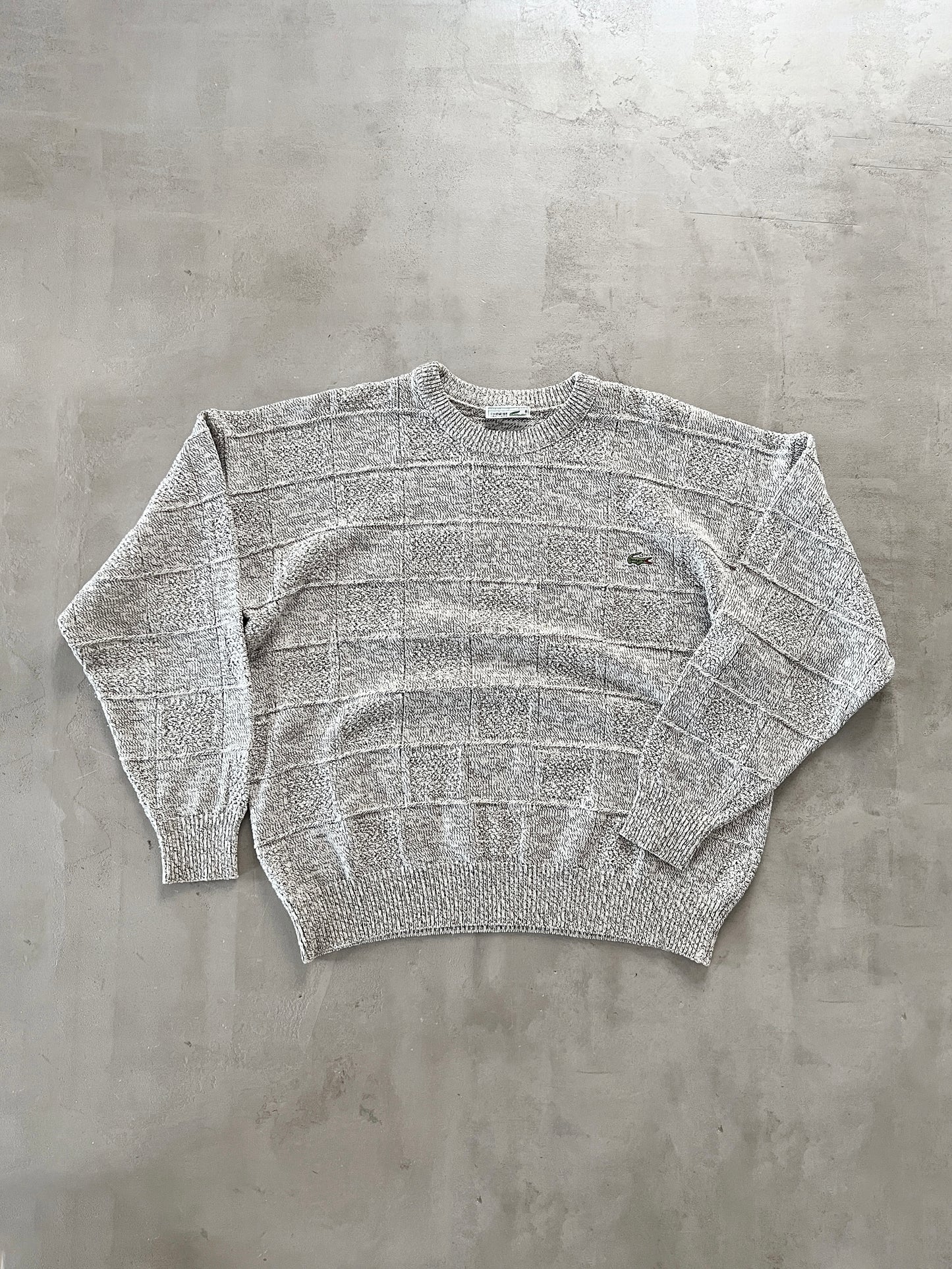 CREME/GREY LACOSTE KNIT SWEATER - 2000S - M/L