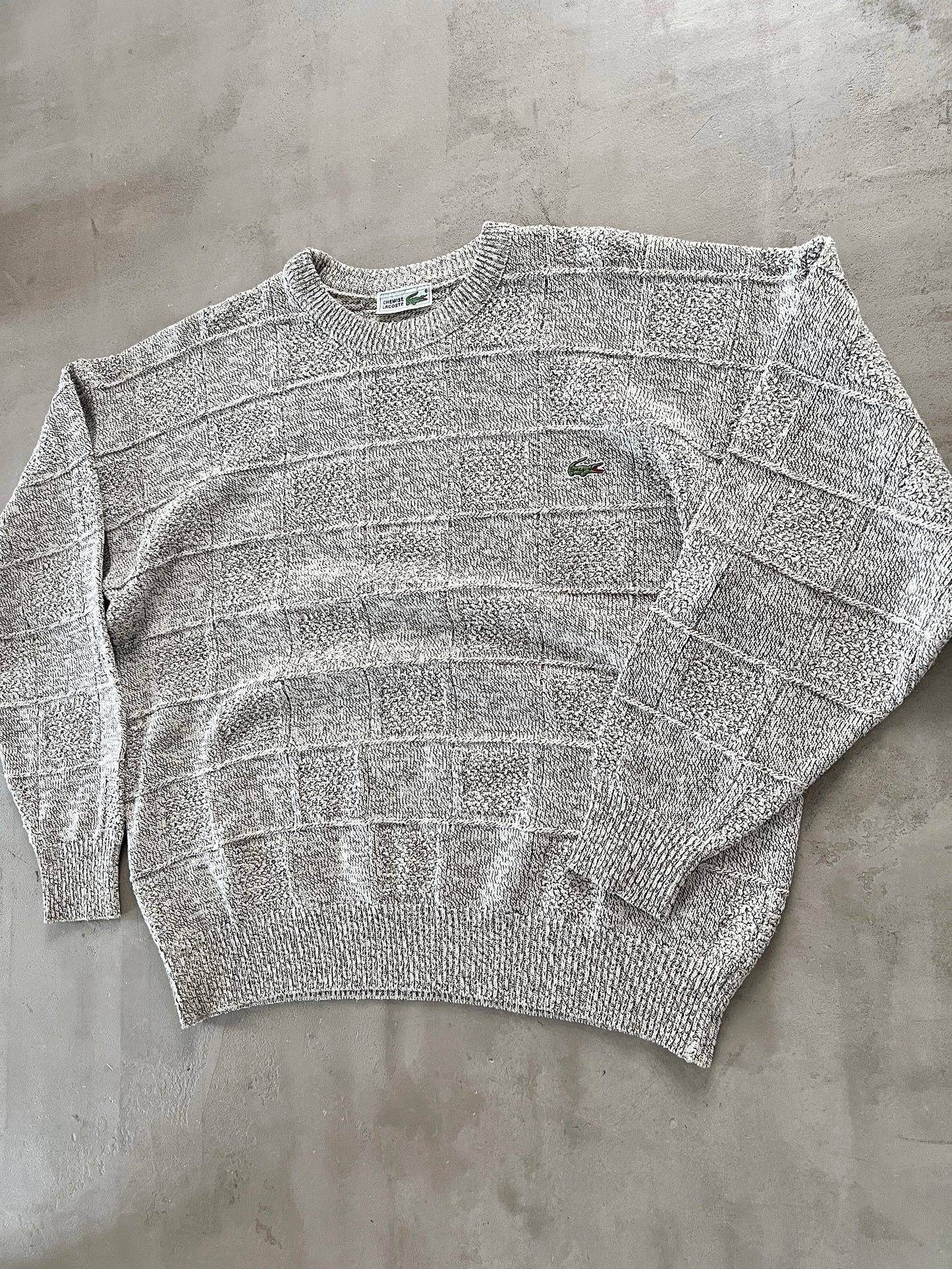 CREME/GREY LACOSTE KNIT SWEATER - 2000S - M/L