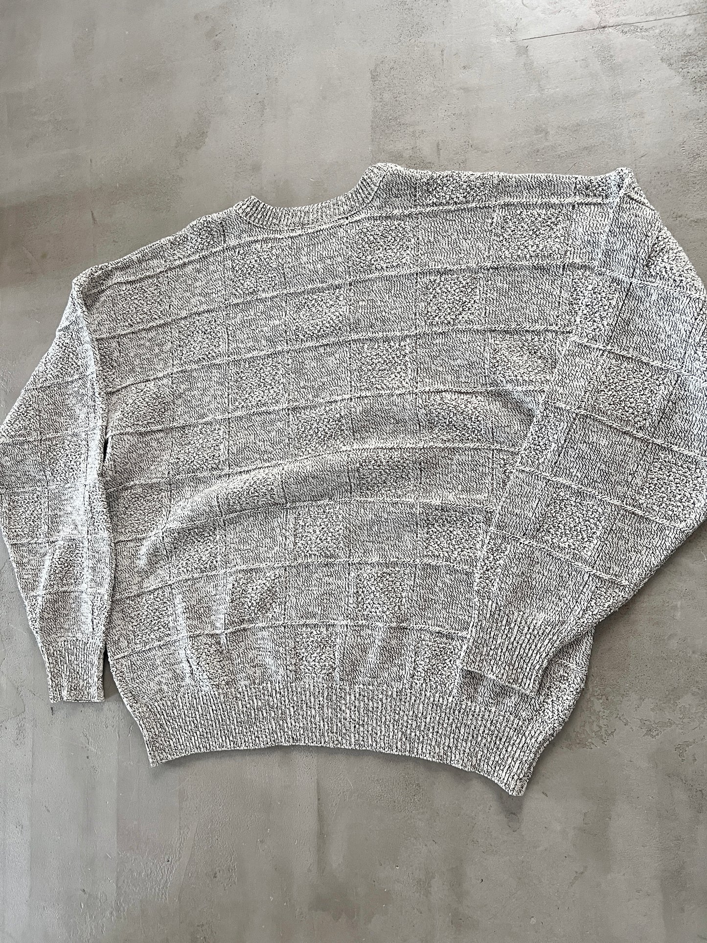 CREME/GREY LACOSTE KNIT SWEATER - 2000S - M/L